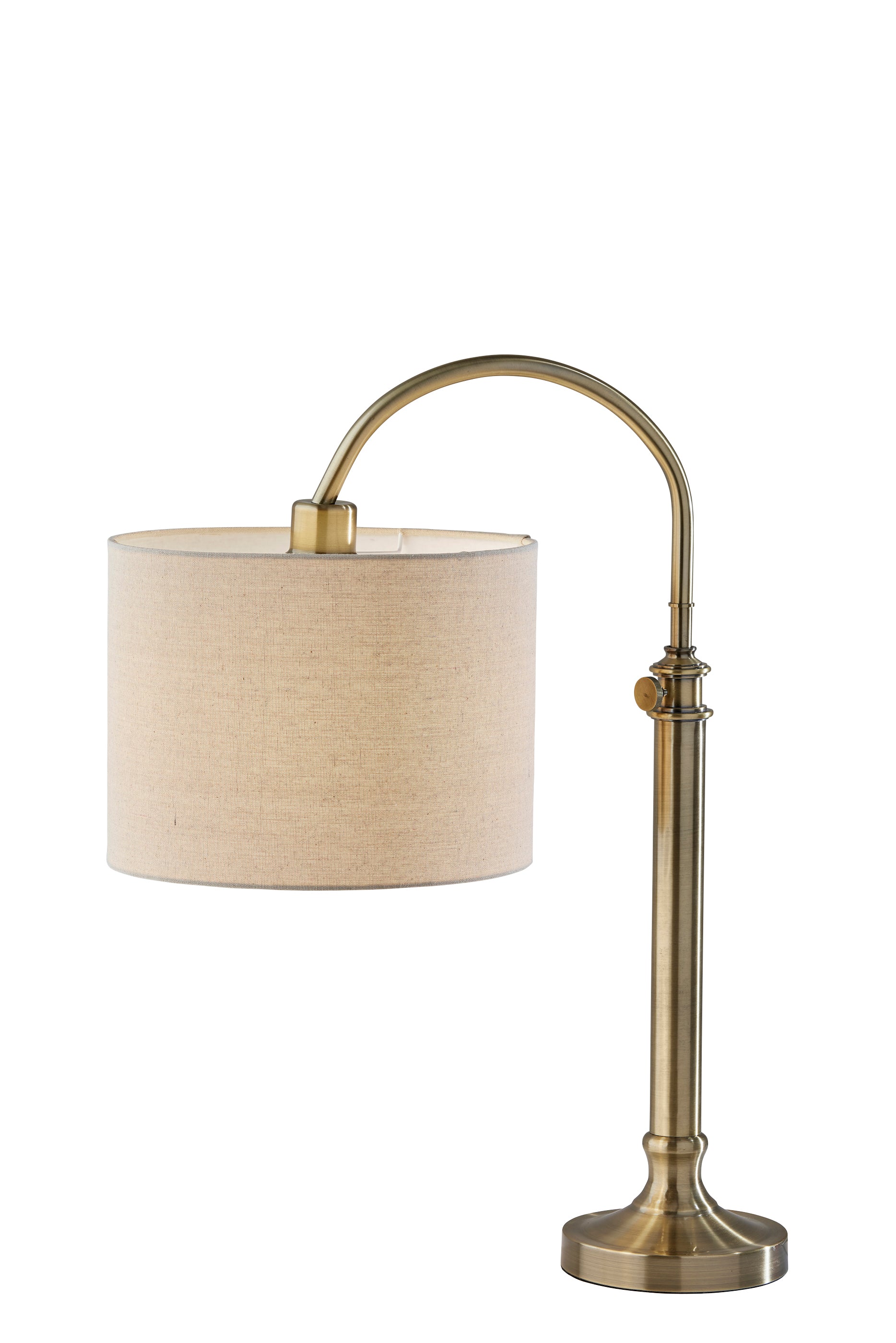 32'' Antiqued Brass Metal Adjustable Arched Lamp With Beige Drum Shade