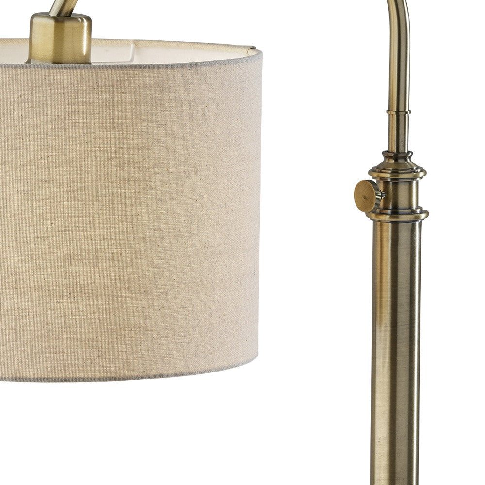 32'' Antiqued Brass Metal Adjustable Arched Lamp With Beige Drum Shade