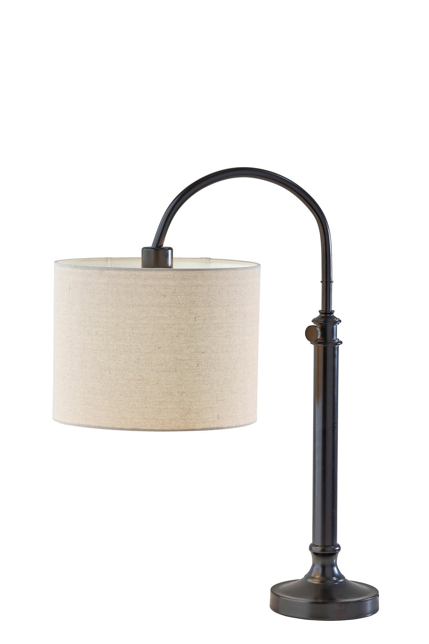 32'' Black Metal Adjustable Arched Lamp With Beige Drum Shade