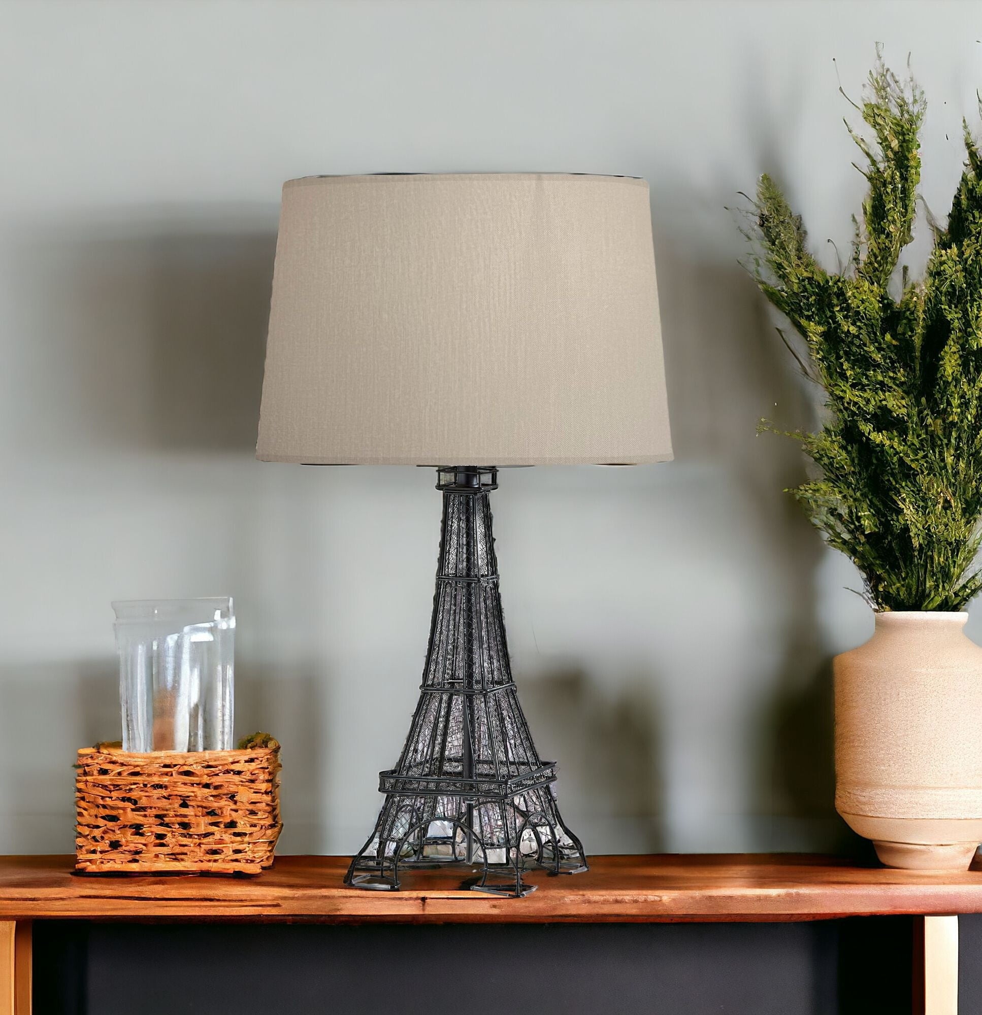 25'' Black Acrylic Paris Desk Table Lamp With White Drum Shade