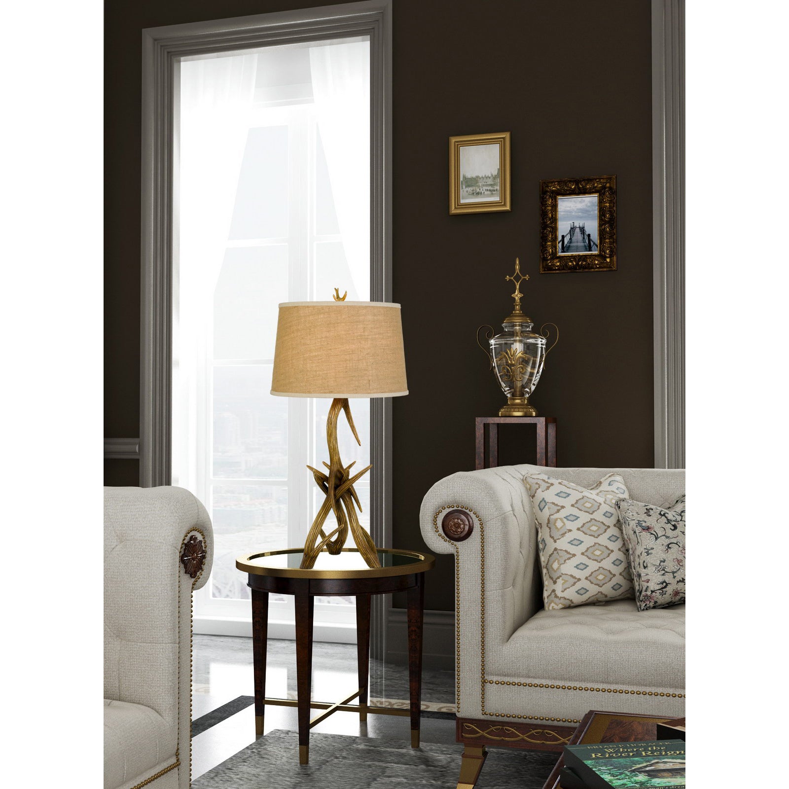 33'' Brown Antlers Table Lamp With Brown Empire Shade
