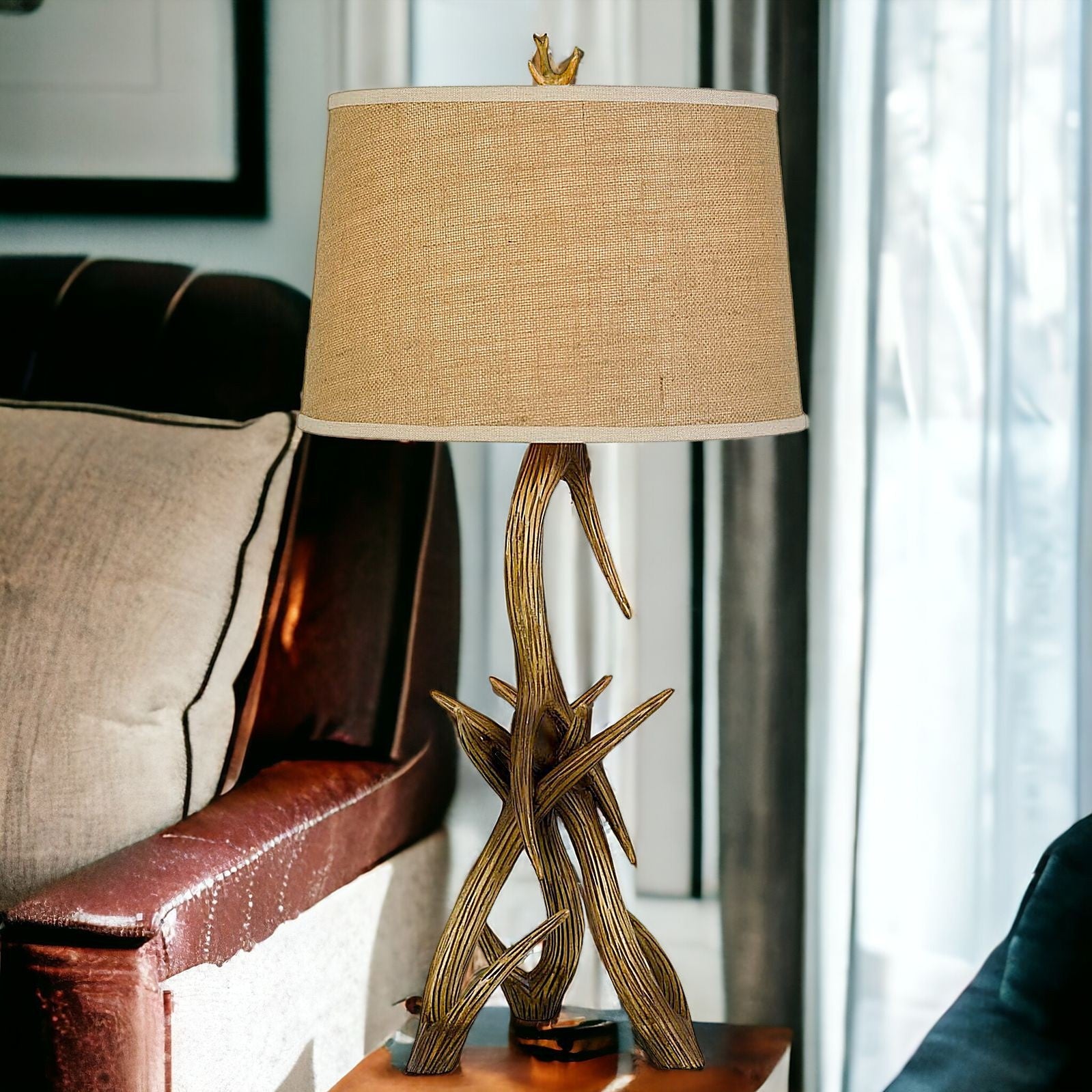 33'' Brown Antlers Table Lamp With Brown Empire Shade