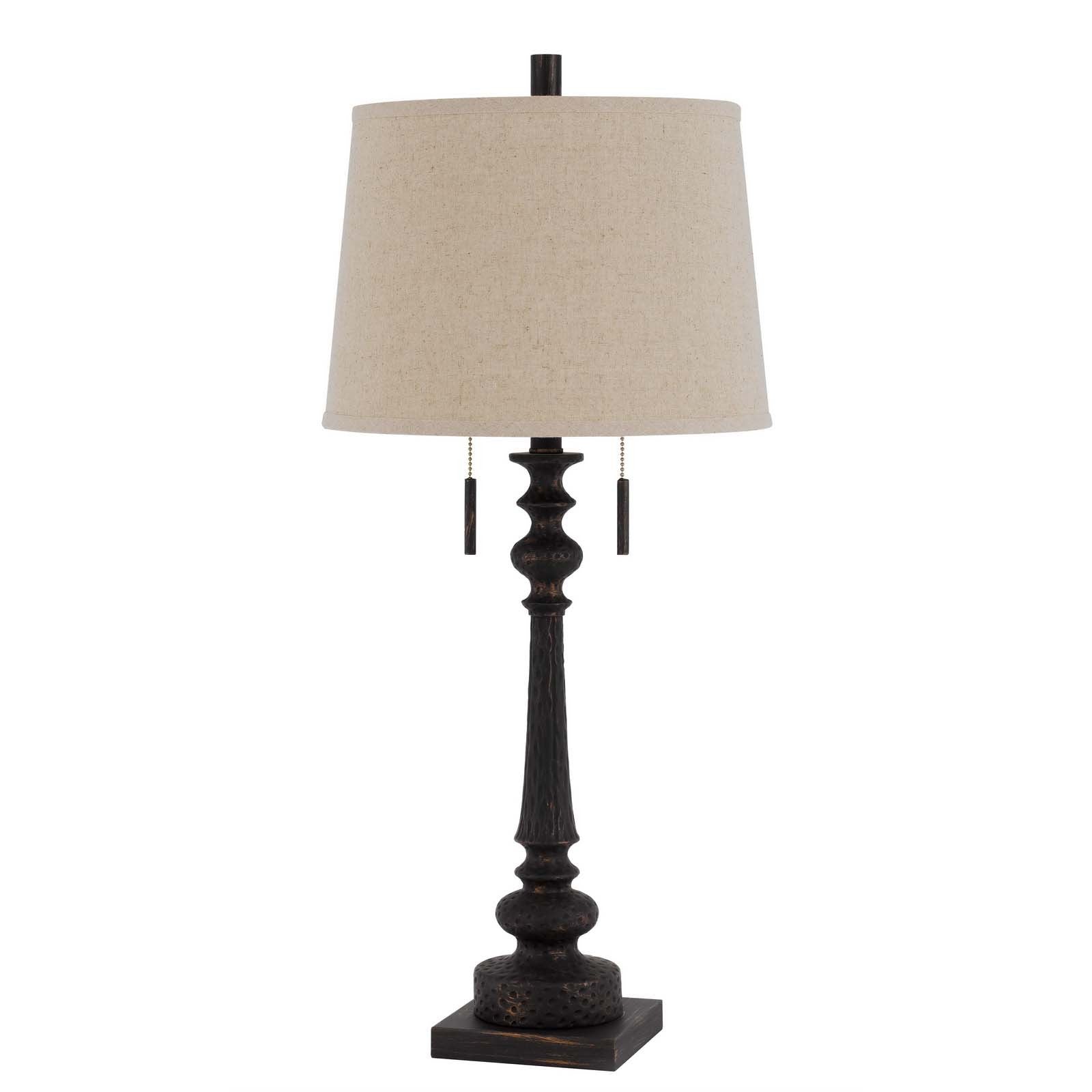 32 charcoal Two Light Table Lamp With Tan Drum Shade