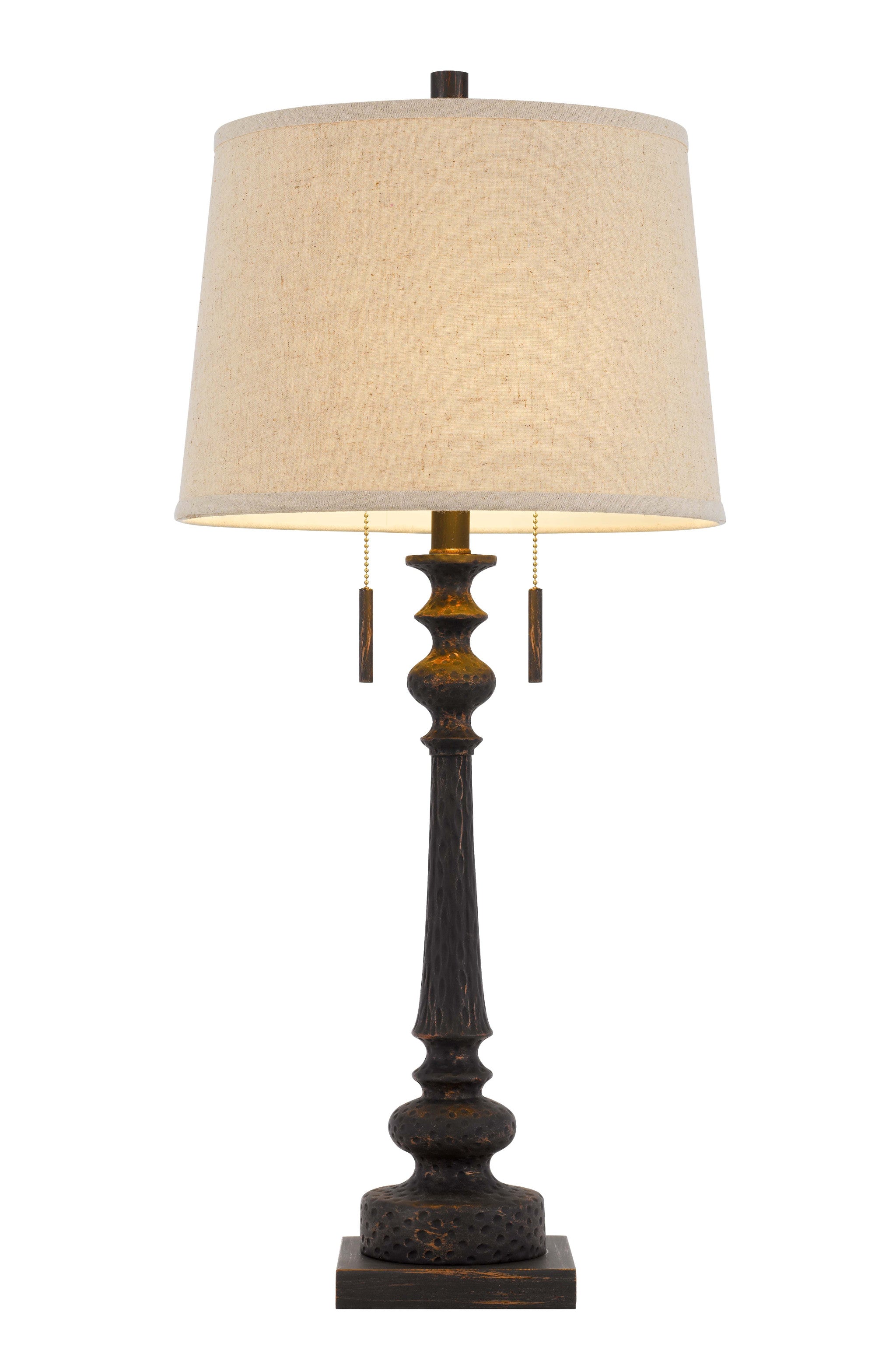 32 charcoal Two Light Table Lamp With Tan Drum Shade