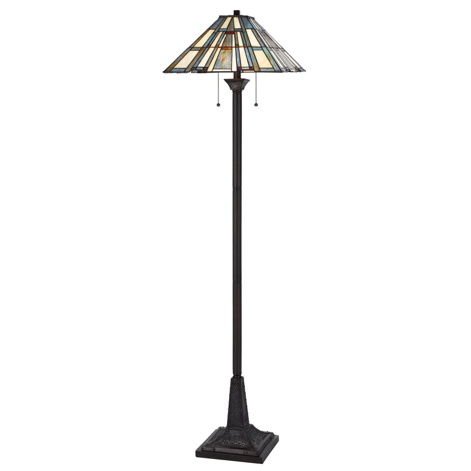 Homeroots 526317 62 In. Bronze Two Light Traditional Floor Lamp With Gray & Ivory Abstract Tiffany Glass Empire Shade