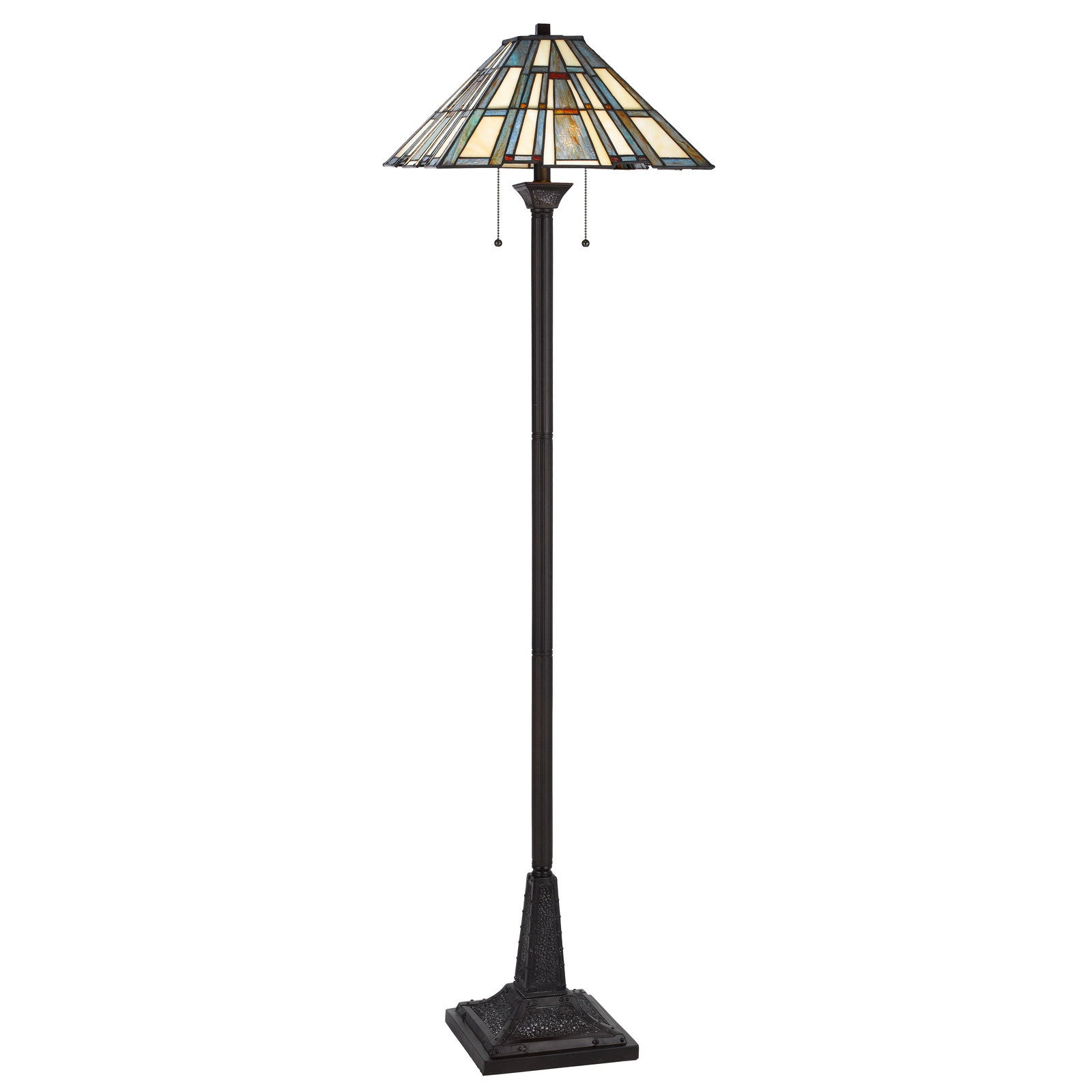 Homeroots 526317 62 In. Bronze Two Light Traditional Floor Lamp With Gray & Ivory Abstract Tiffany Glass Empire Shade
