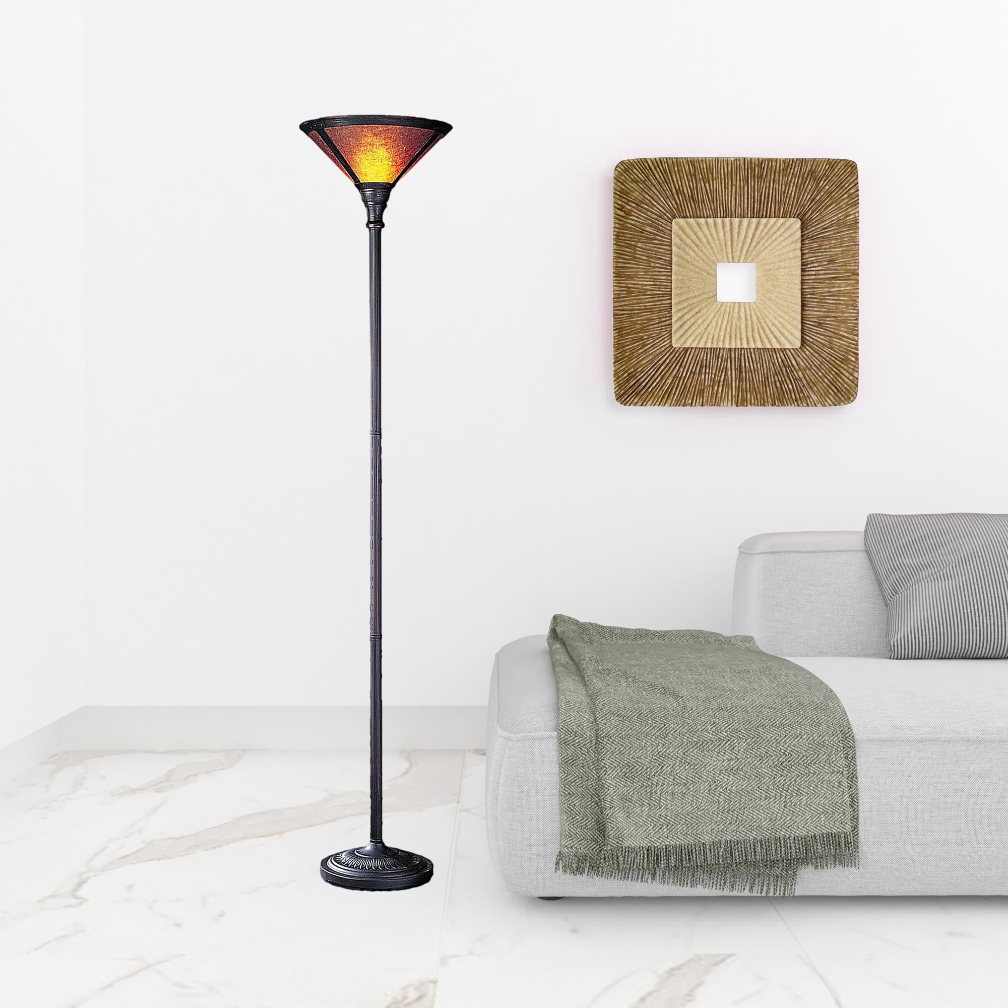 Homeroots 526336 71 In. Rusted Torchiere Floor Lamp With Dome Shade Brown