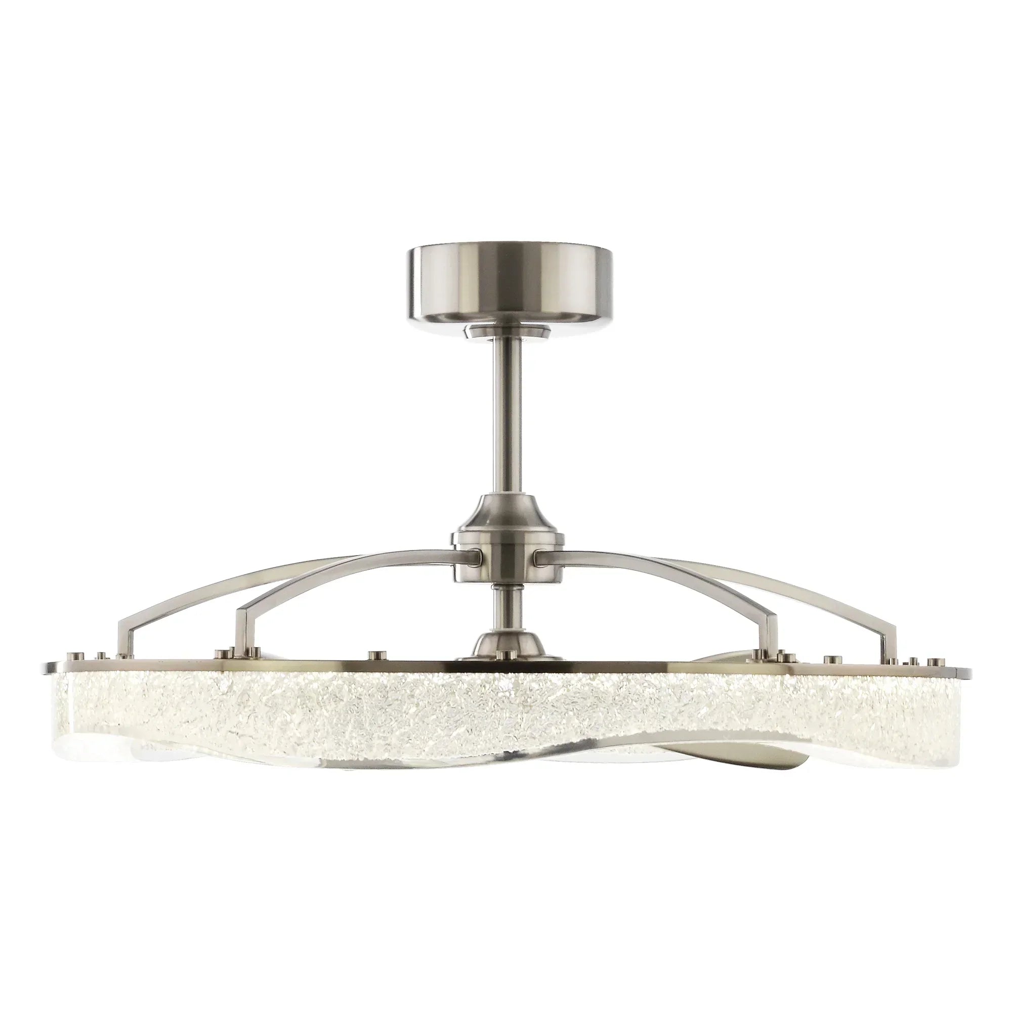 Perimost 33 Inch Satin Nickel Downrod Mount Luxury Fandelier with Light and Remote Control