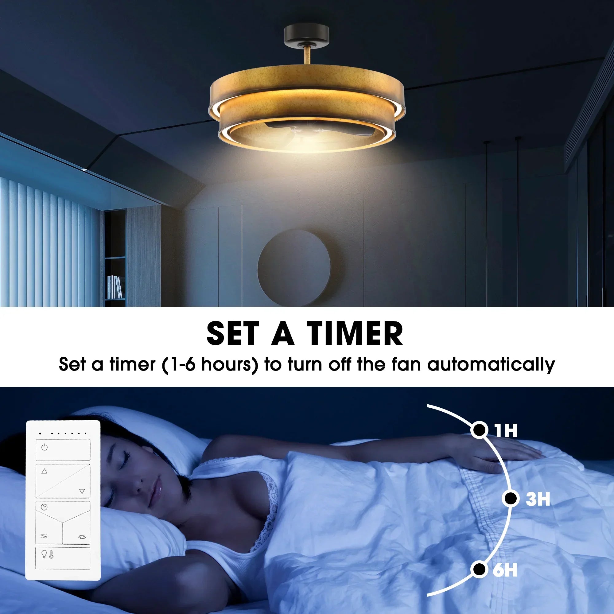 Perimost 32 Inch Eartha Antique Bronze Downrod Mount Luxury Fandelier with Light and Remote Control