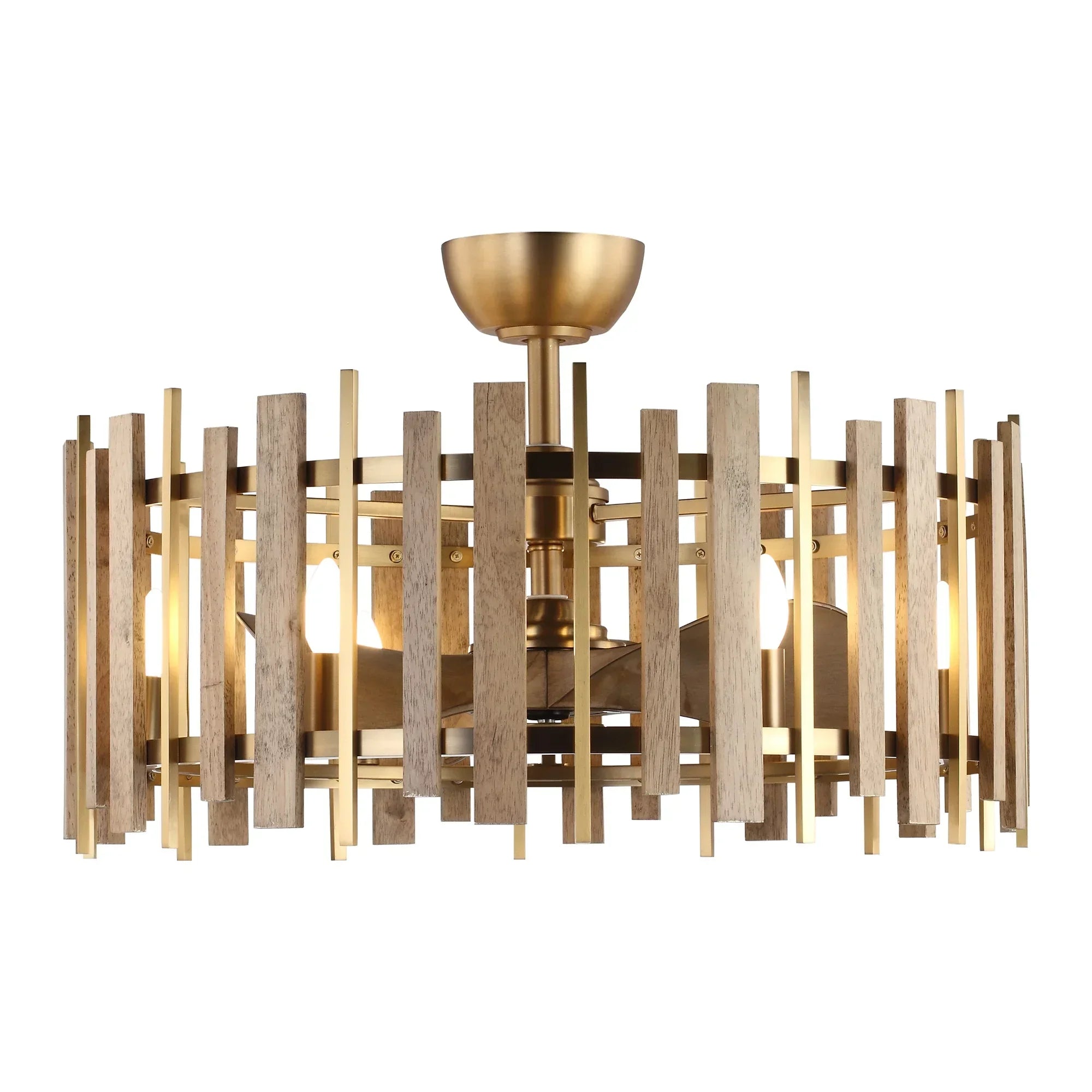 Perimost 31 Inch Electroplated Golden Downrod Mount Luxury Fandelier with Light and Remote Control