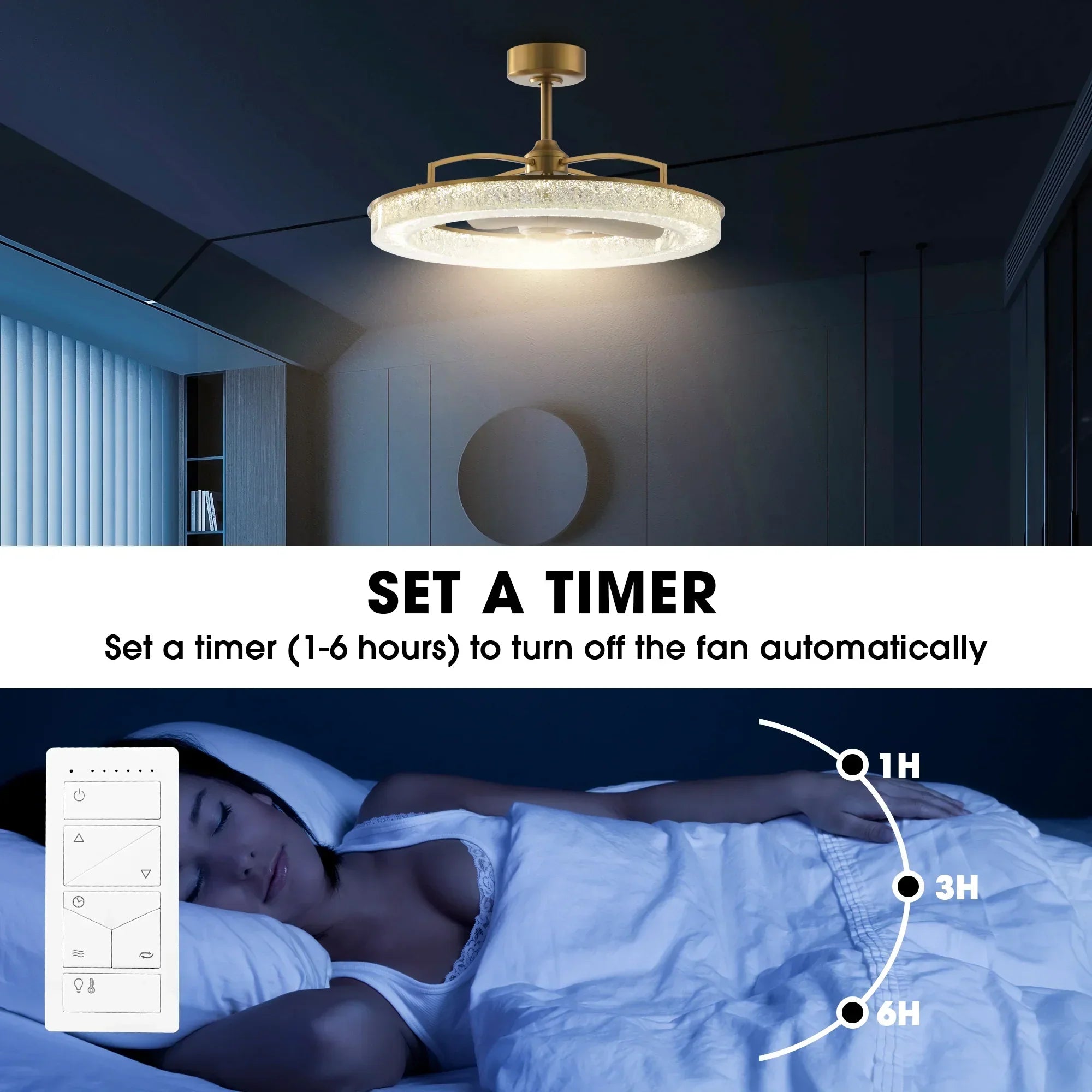 Perimost 32 Inch Andrea Electroplated Golden Luxury LED Fandelier with Remote Control