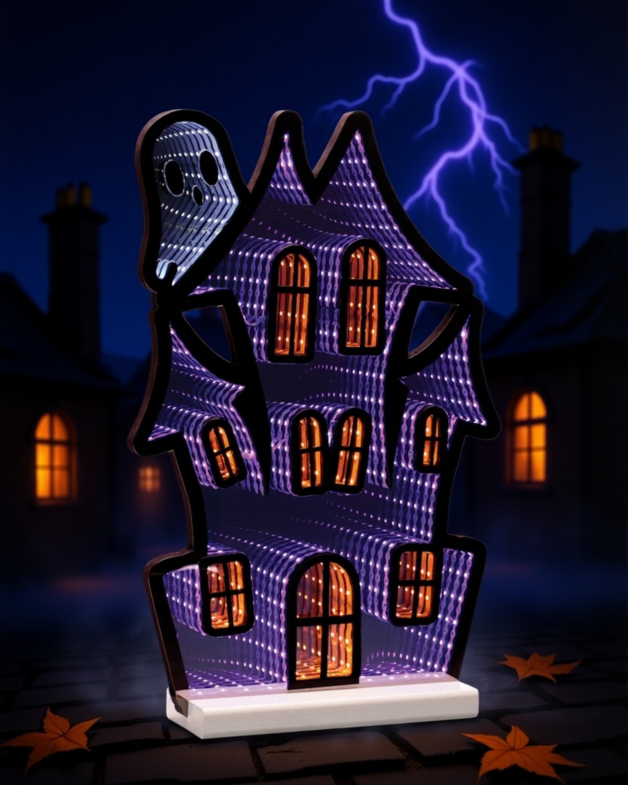 Haunted House w/Ghost Ekkolight 16H Acrylic UL Plug