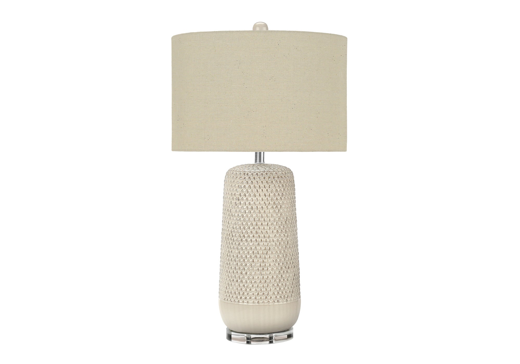 31'' Cream Ceramic Geometric Table Lamp With Beige Drum Shade