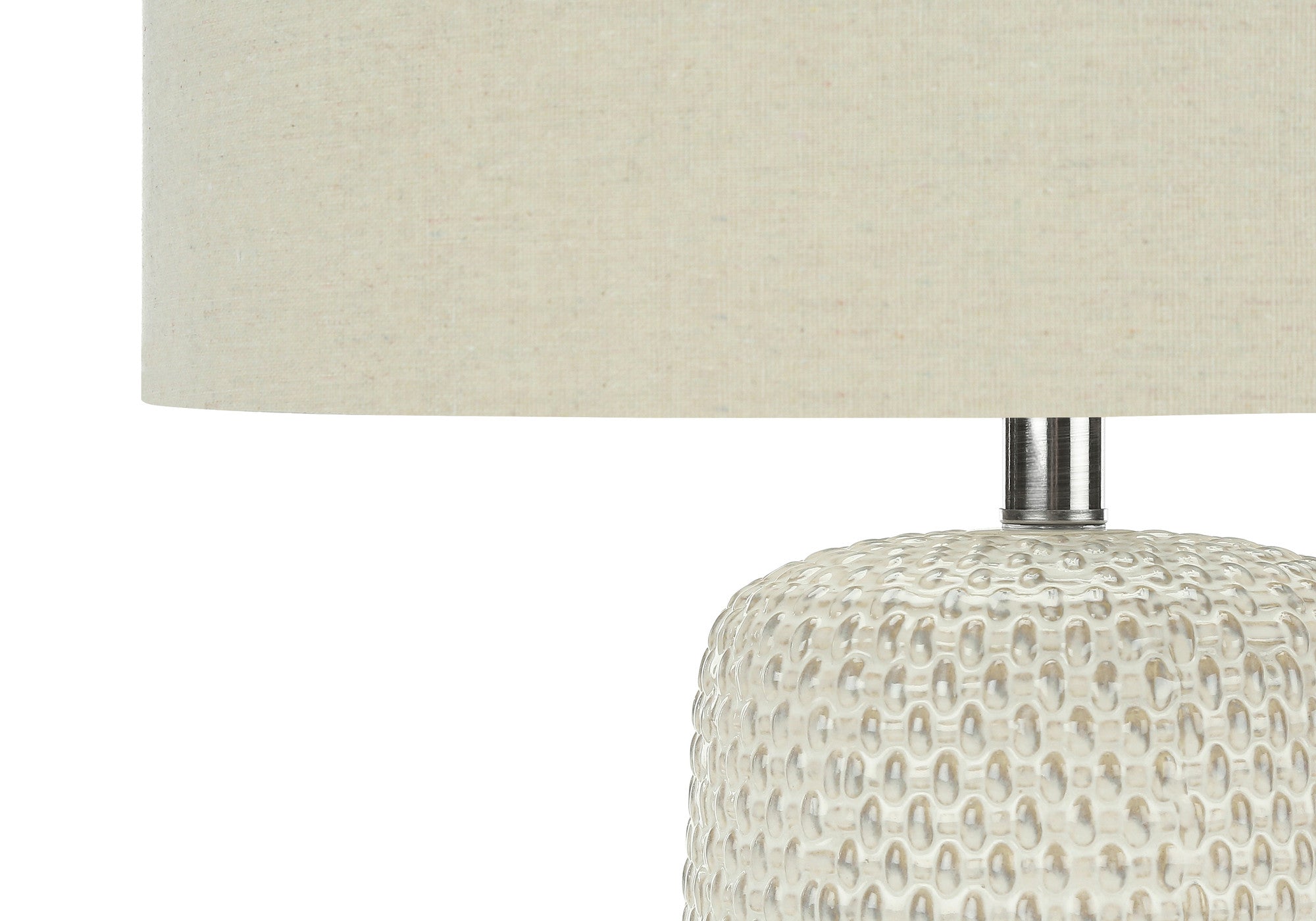 31'' Cream Ceramic Geometric Table Lamp With Beige Drum Shade