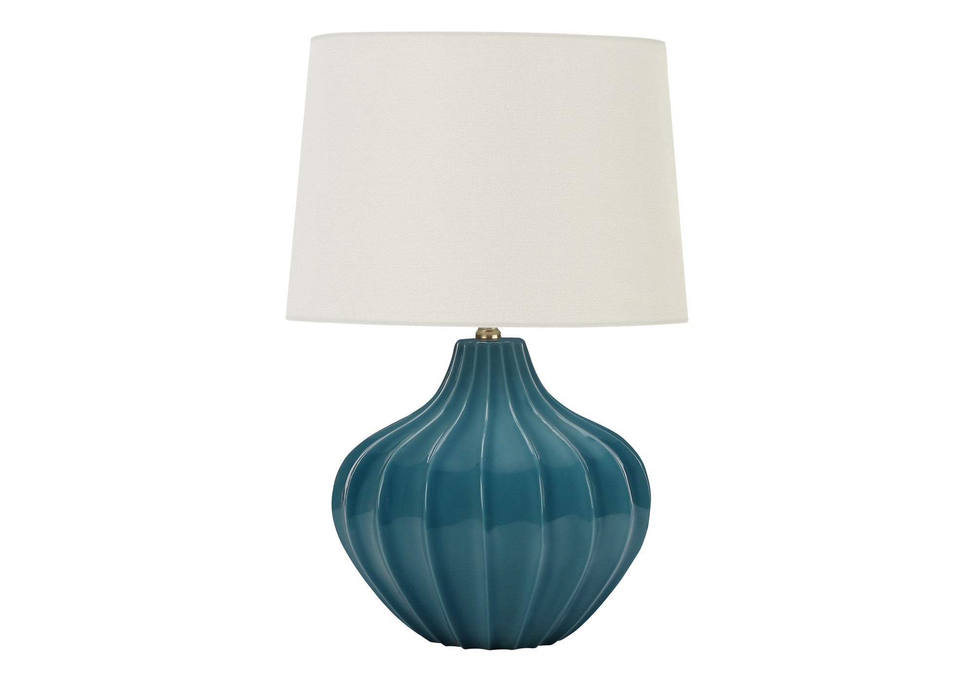 24'' Blue Ceramic Gourd Table Lamp With Cream Empire Shade