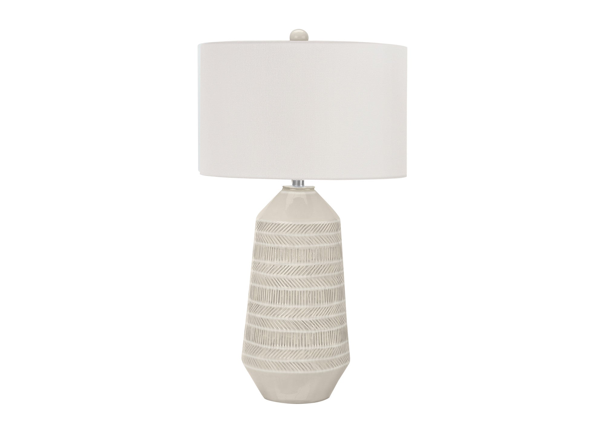 33'' Ivory Ceramic Geometric Table Lamp With Cream Drum Shade