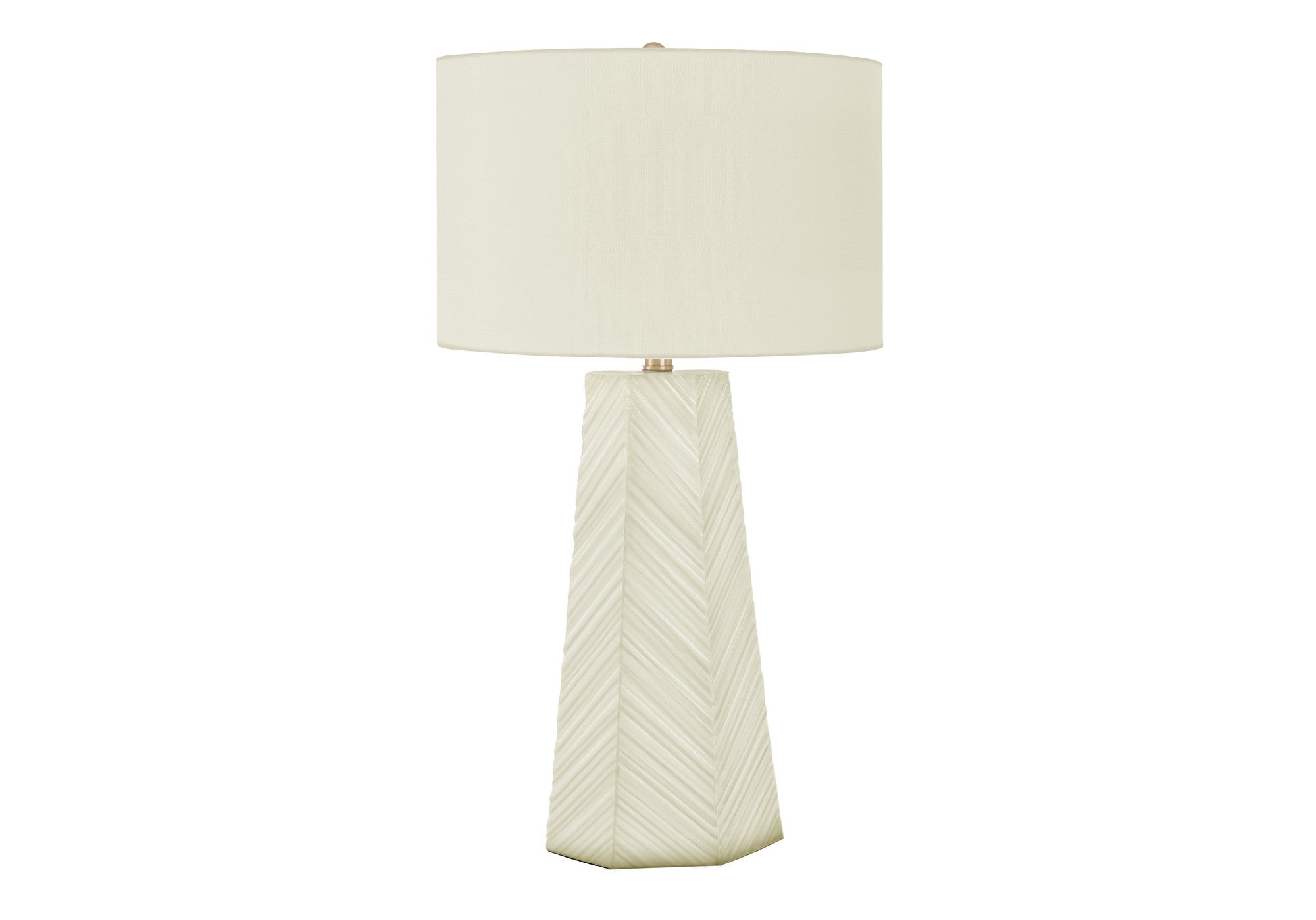 29'' White Ceramic Geometric Table Lamp With Ivory Drum Shade