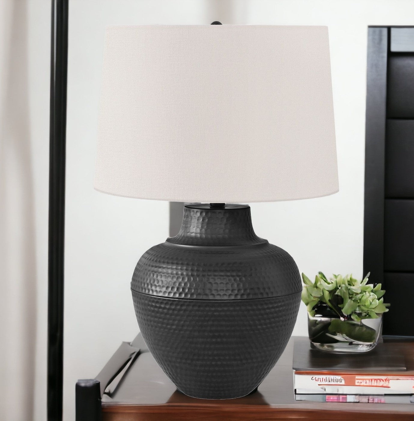 26'' Black Metal Urn Table Lamp With Cream Empire Shade
