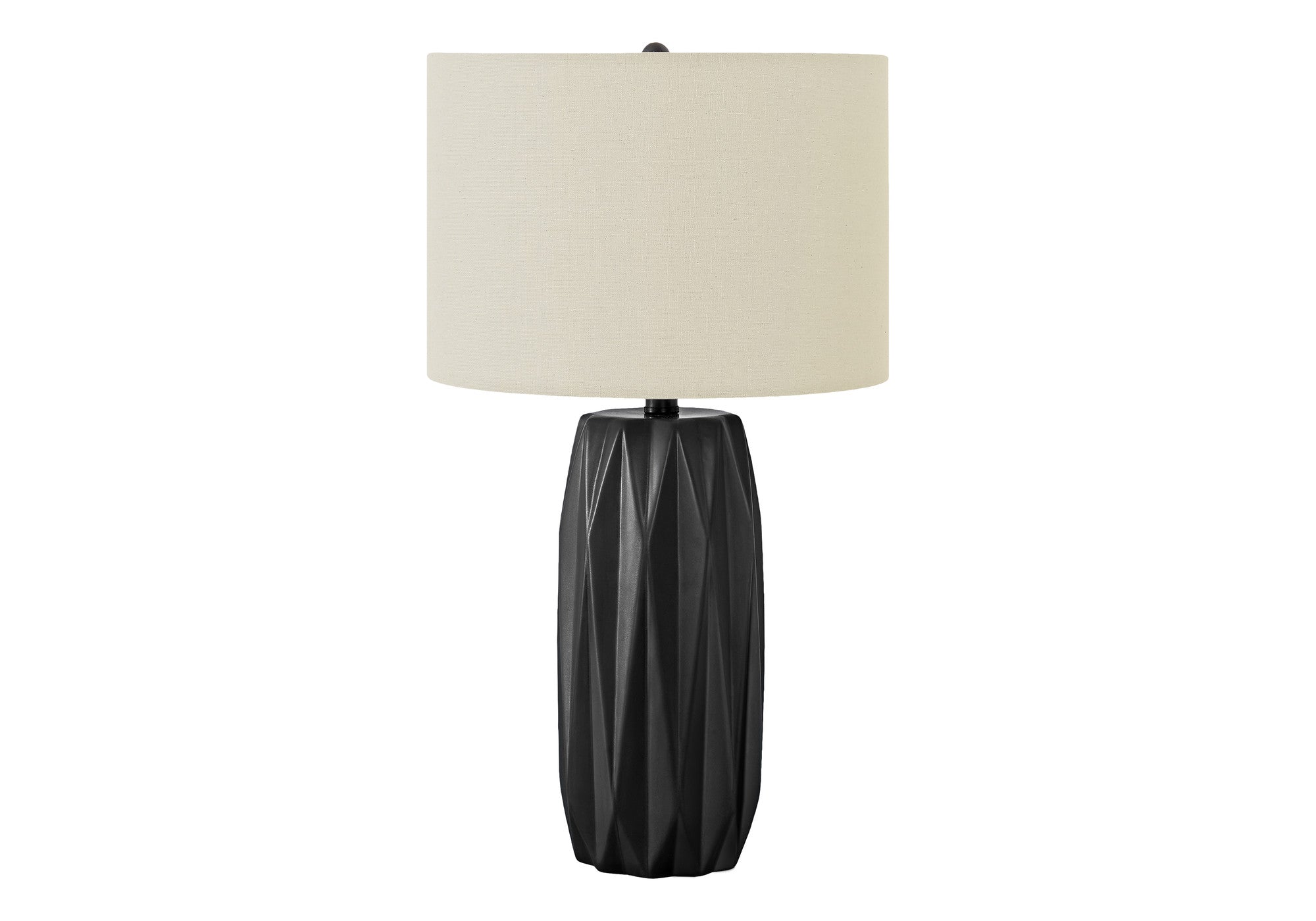 25'' Black Ceramic Geometric Table Lamp With Ivory Drum Shade