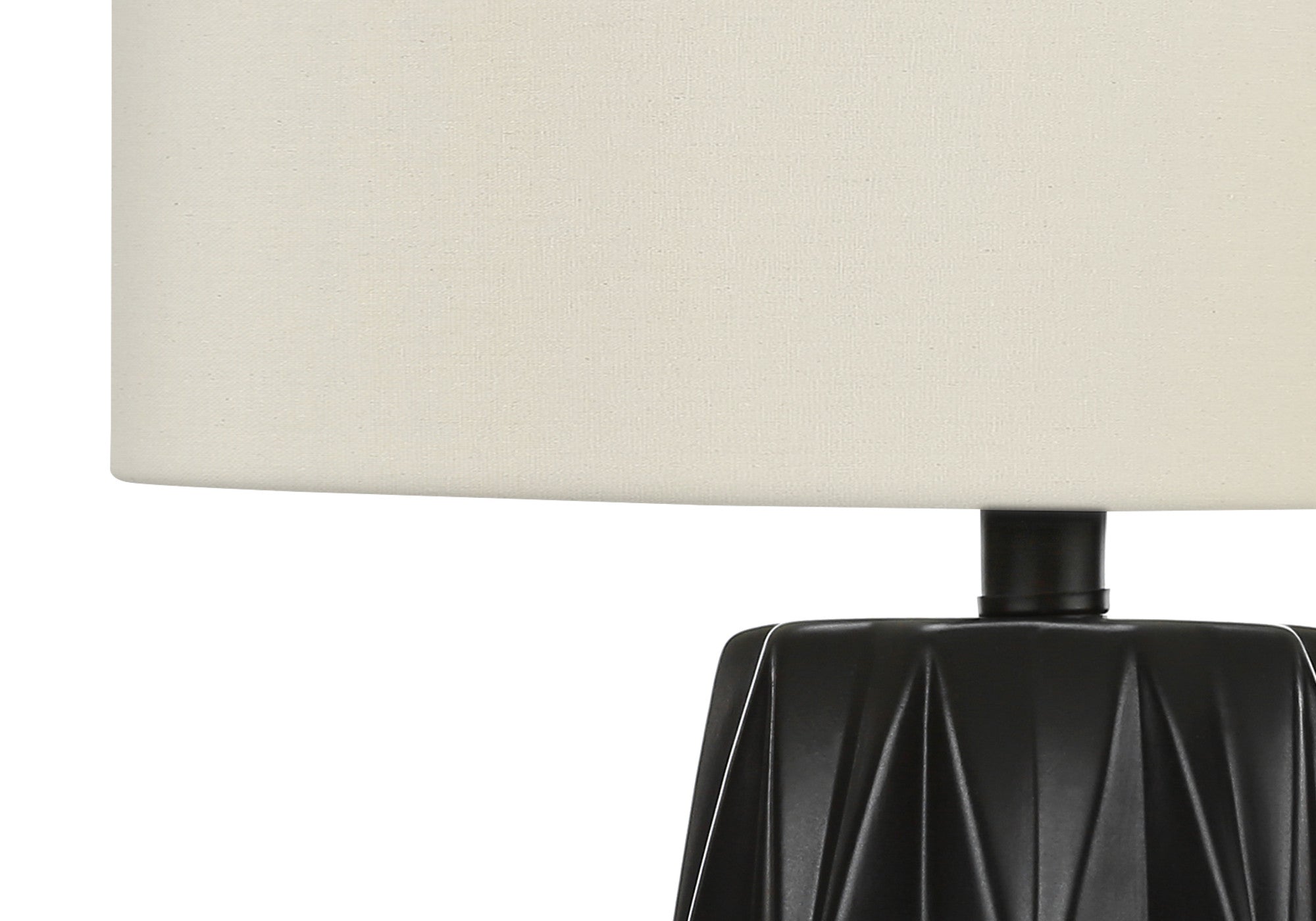 25'' Black Ceramic Geometric Table Lamp With Ivory Drum Shade