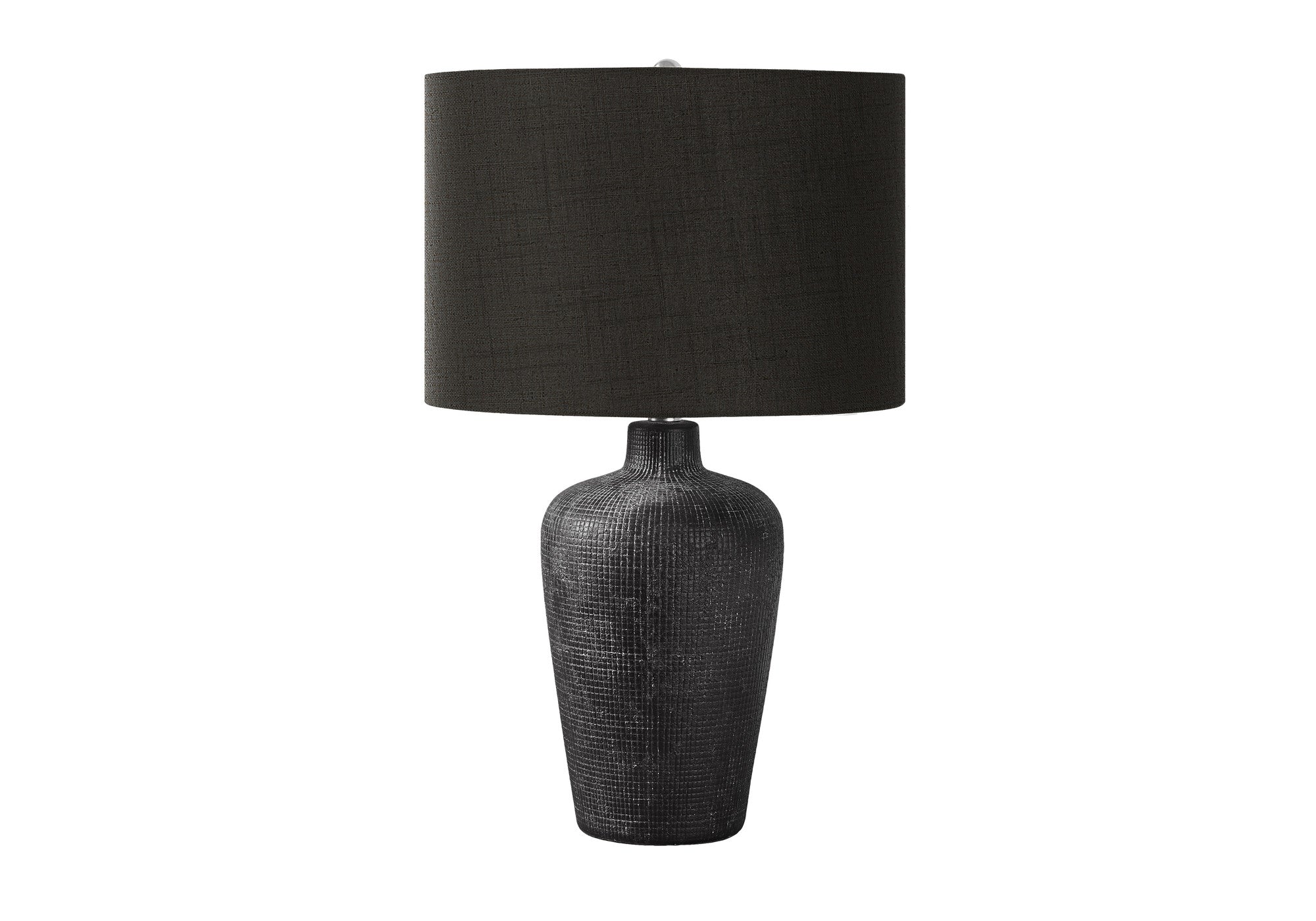 24'' Black Ceramic Round Table Lamp With Black Drum Shade