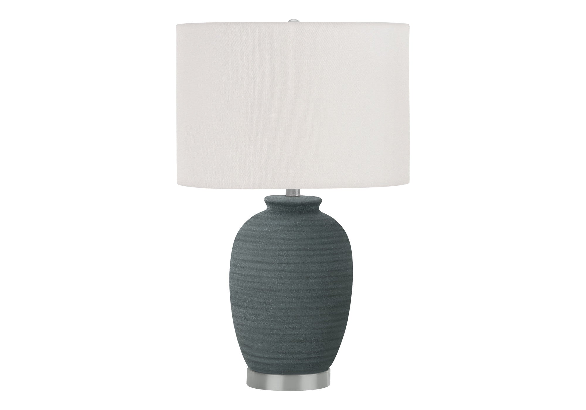 24'' Blue And Silver Ceramic Round Table Lamp With Ivory Drum Shade
