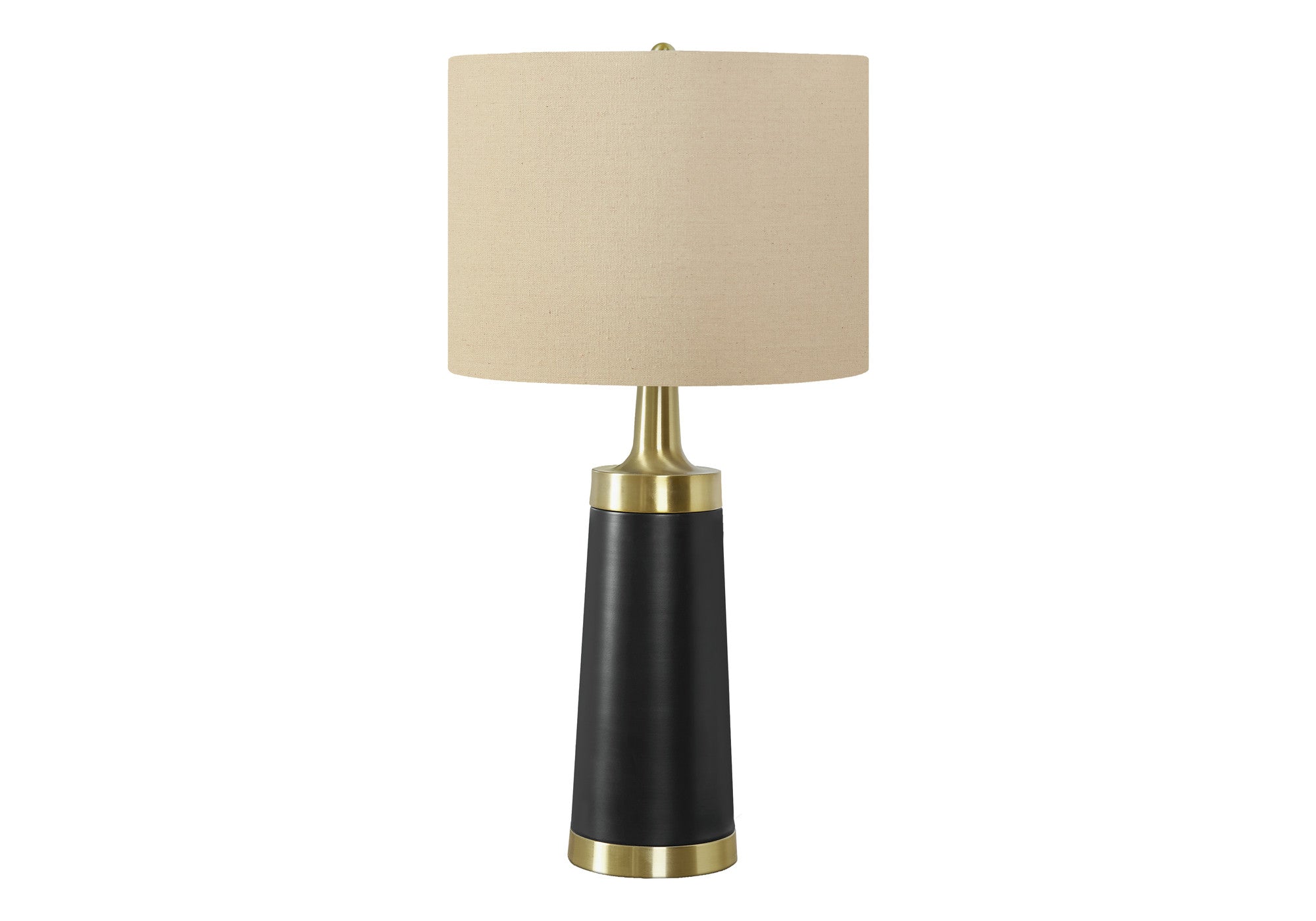 28'' Black And Gold Metal Cylinder Table Lamp With Beige Drum Shade