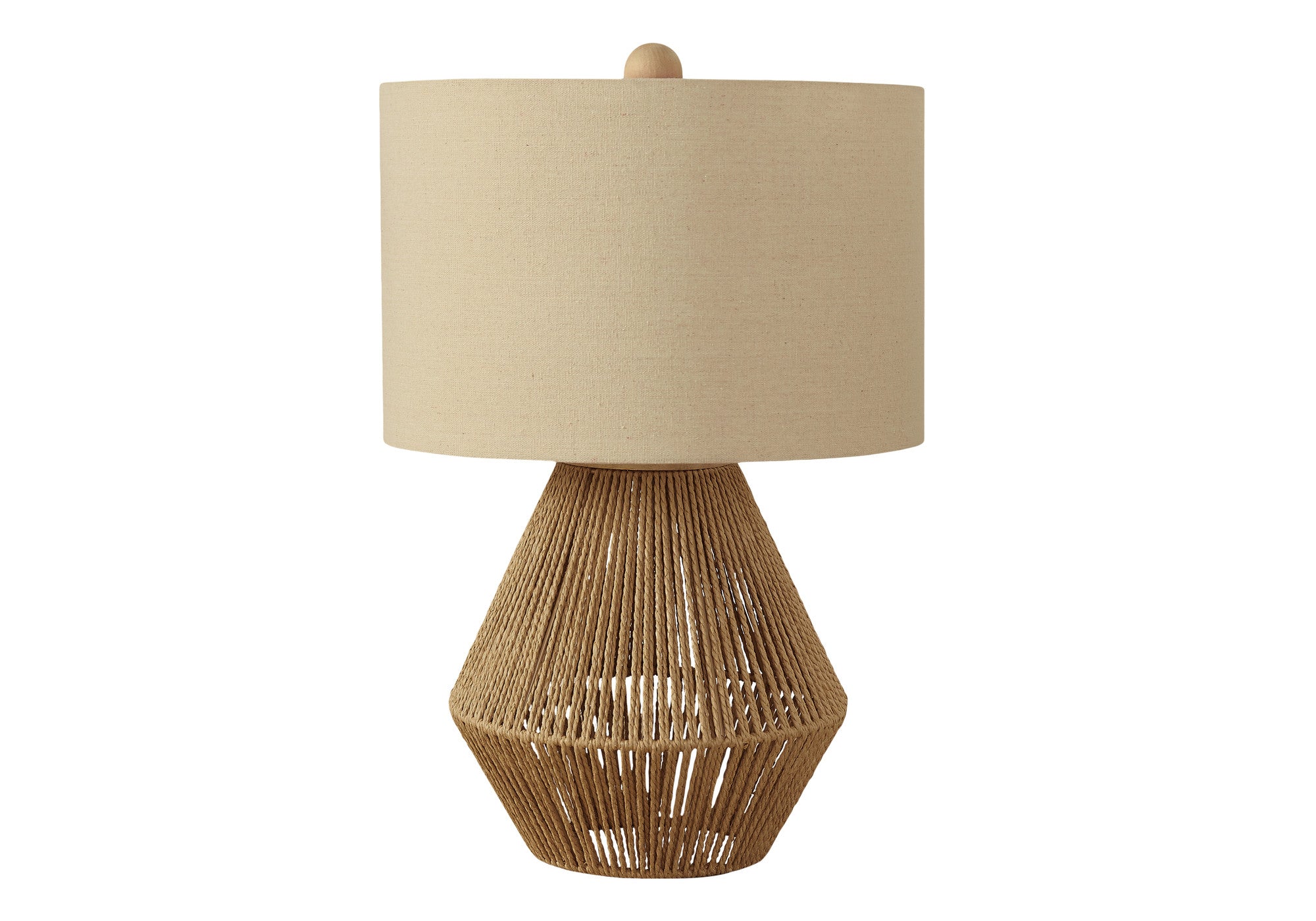 22'' Brown Rattan Geometric Table Lamp With Beige Drum Shade
