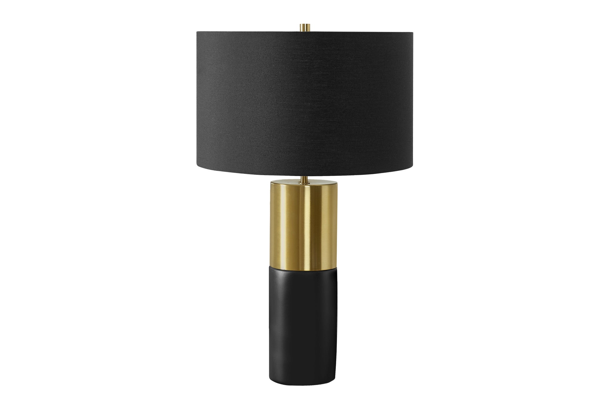 25'' Black And Gold Concrete Cylinder Table Lamp With Black Drum Shade