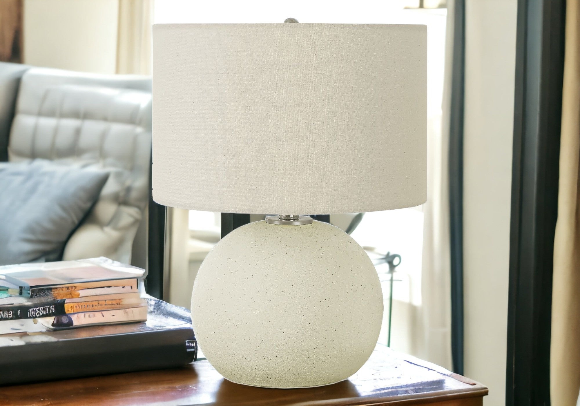 18'' Cream Ceramic Round Table Lamp With Cream Drum Shade