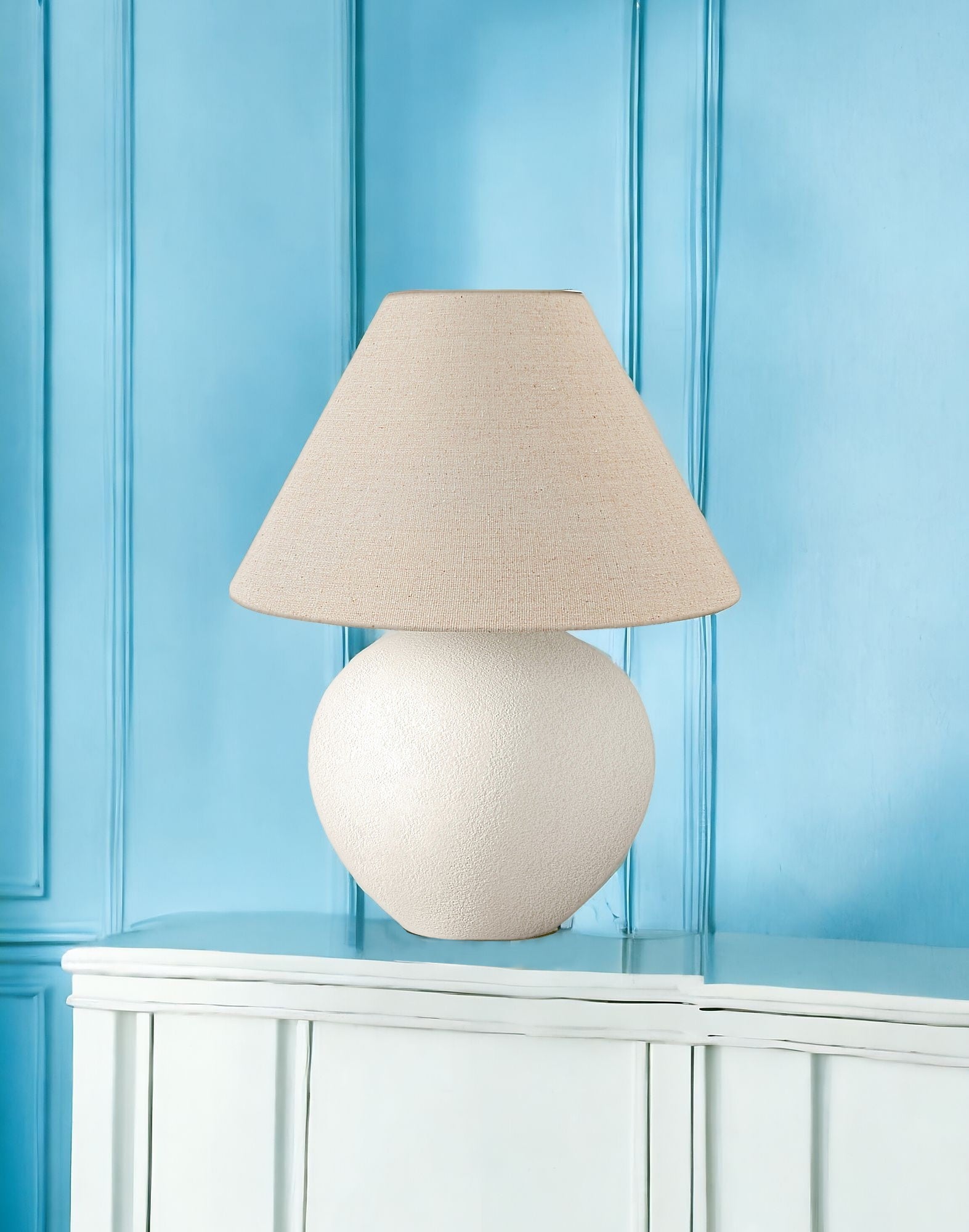 16'' Cream Ceramic Round Table Lamp With Cream Empire Shade