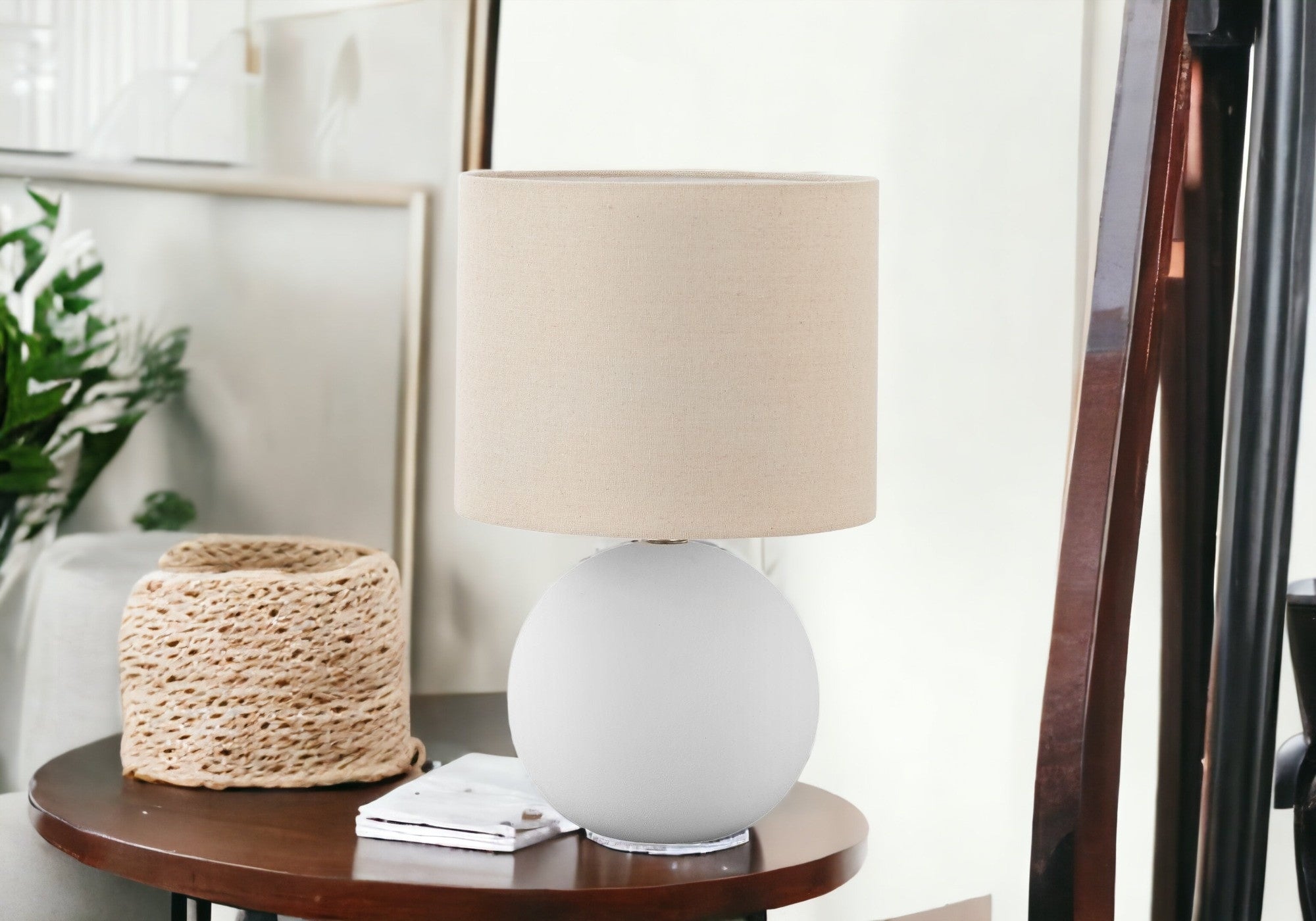 16'' Cream Ceramic Round Table Lamp With Cream Drum Shade