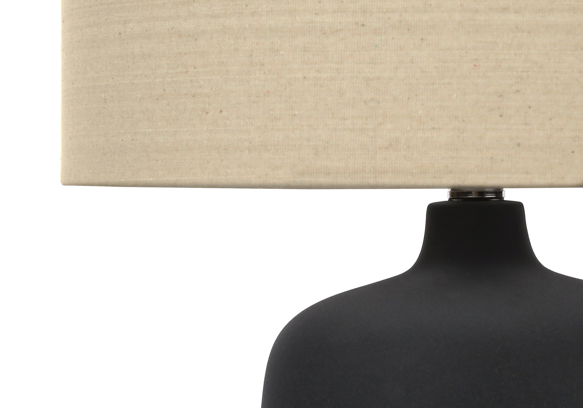 24'' Black Ceramic Round Table Lamp With Beige Drum Shade