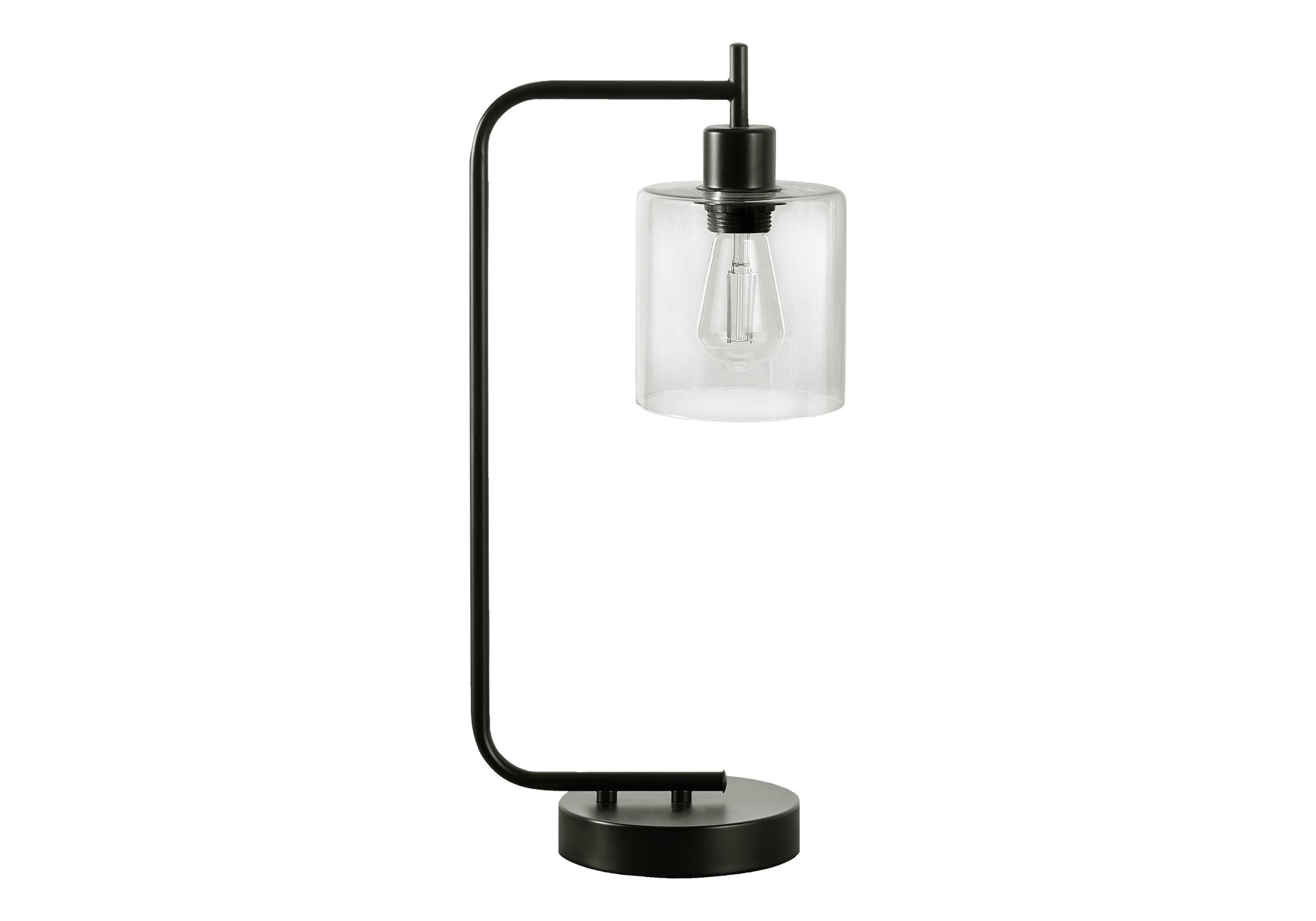 20'' Black Metal Round Arched Usb Table Lamp With Clear Drum Shade