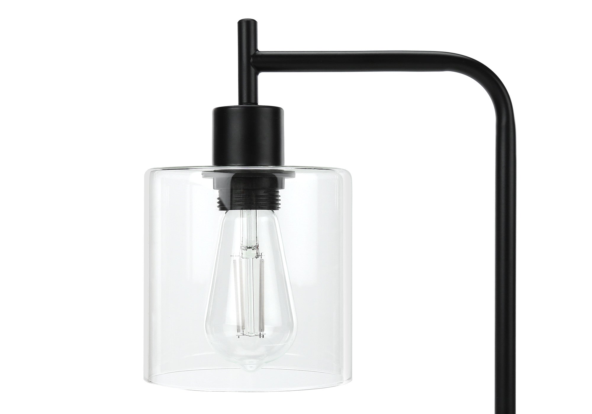 20'' Black Metal Round Arched Usb Table Lamp With Clear Drum Shade