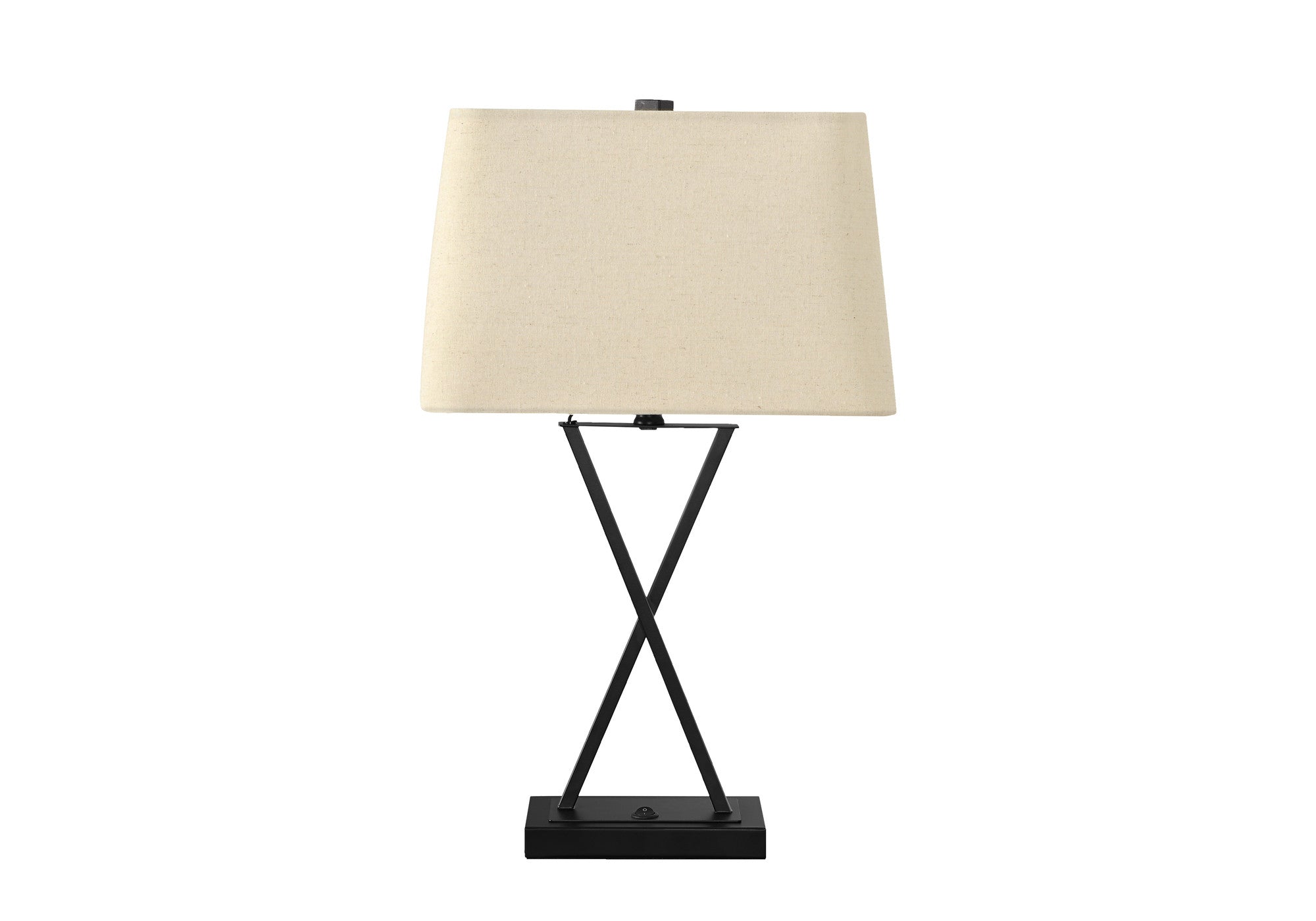 25'' Black Metal Geometric Usb Table Lamp With Beige Shade