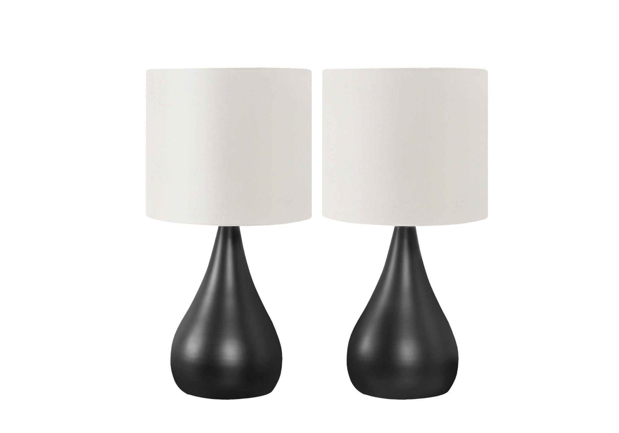 Set Of Two 18'' Black Metal Round Table Lamps With Ivory Drum Shade