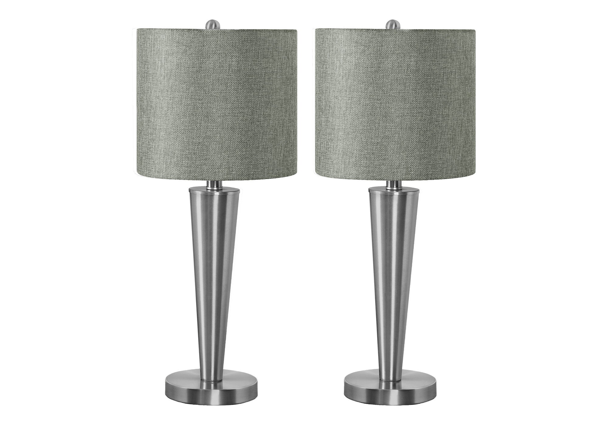 Set Of Two 24'' Silver Metal Candlestick Usb Table Lamps With Gray Drum Shade