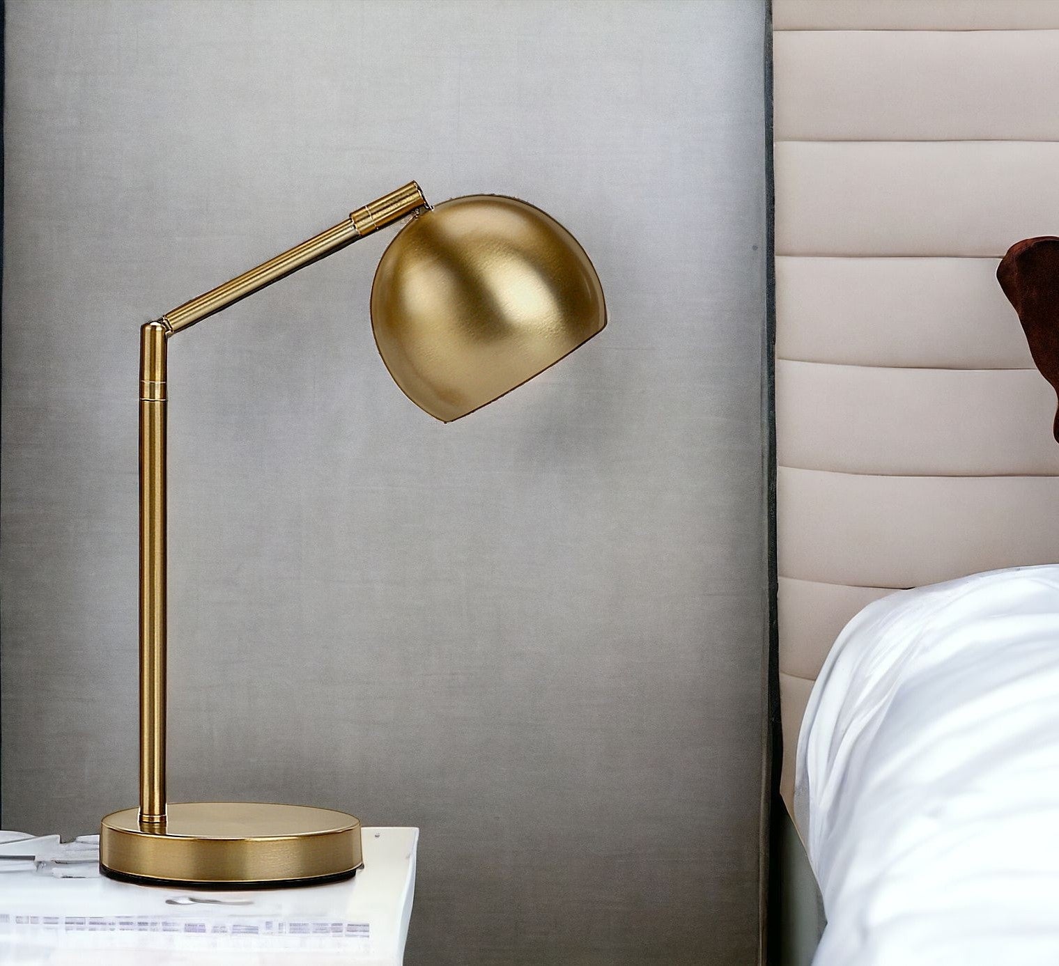 19'' Gold Metal Round Table Lamp With Gold Dome Shade