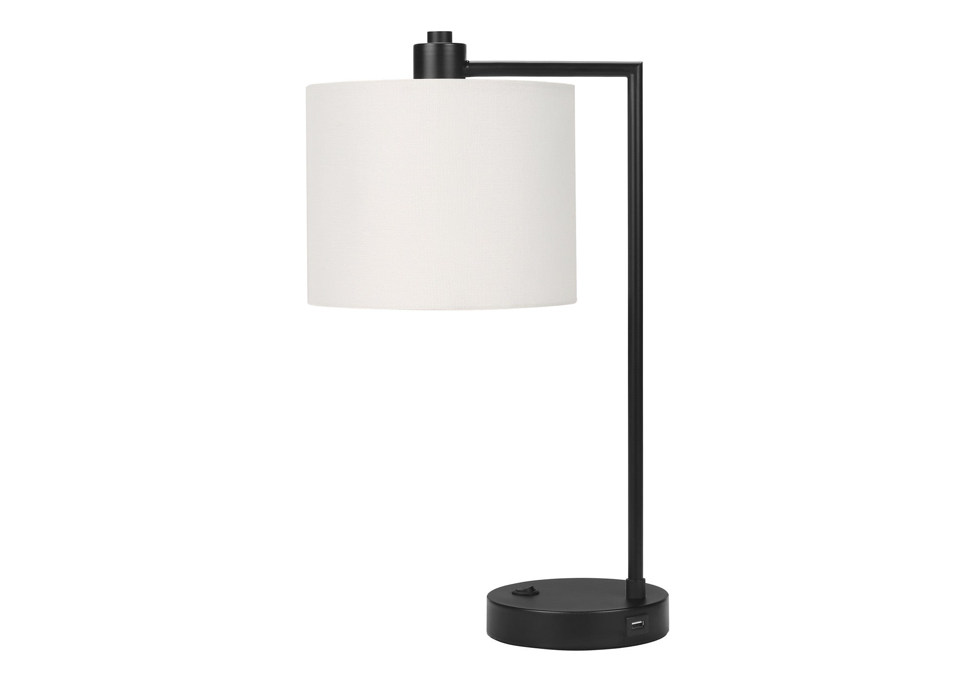 19'' Black Metal Round Usb Table Lamp With Ivory Drum Shade