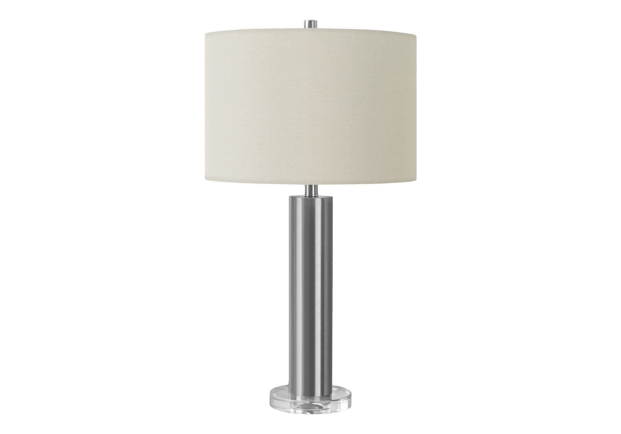 28'' Silver Acrylic Cylinder Table Lamp With Ivory Drum Shade