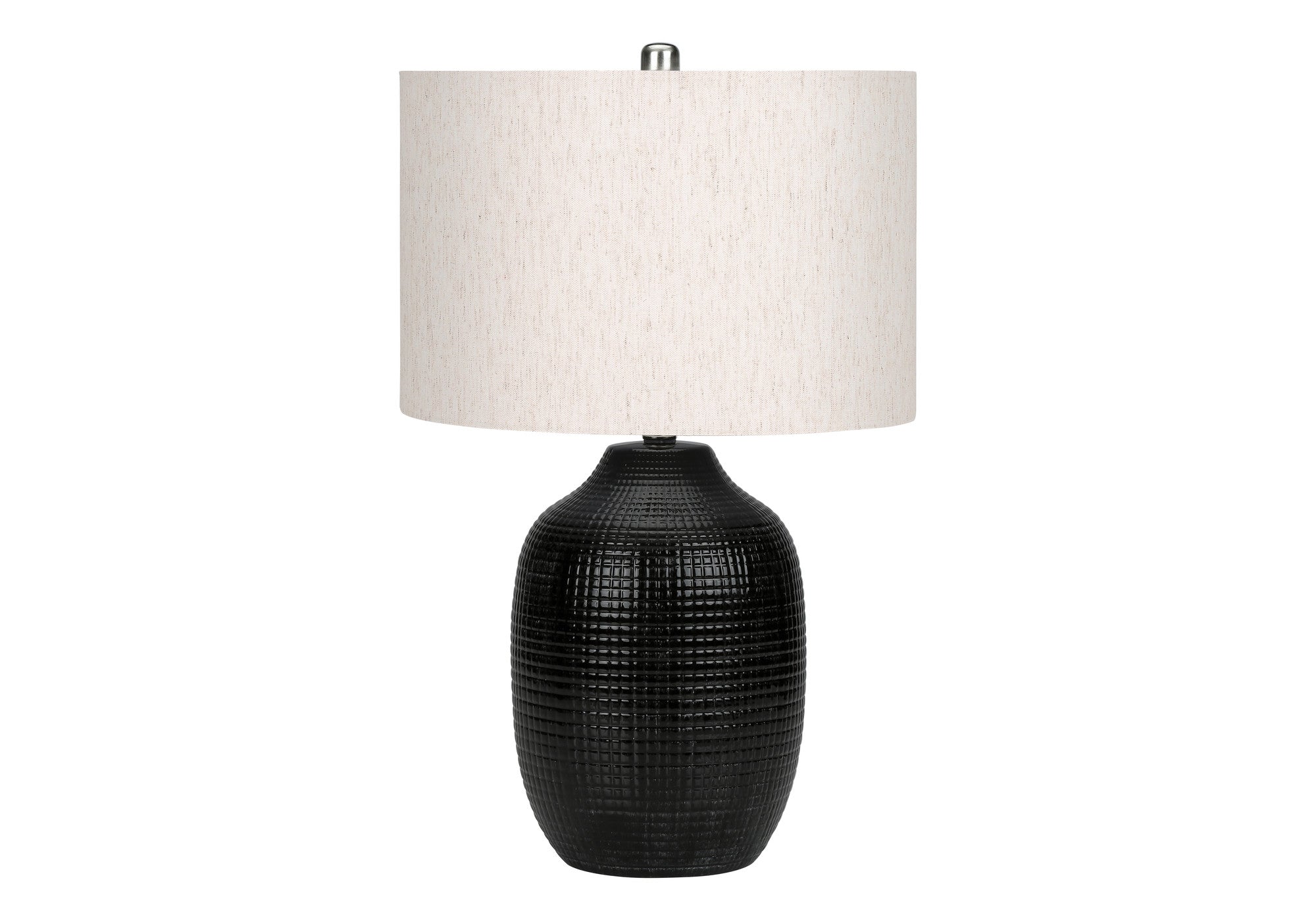 26'' Black Ceramic Urn Table Lamp With Ivory Drum Shade