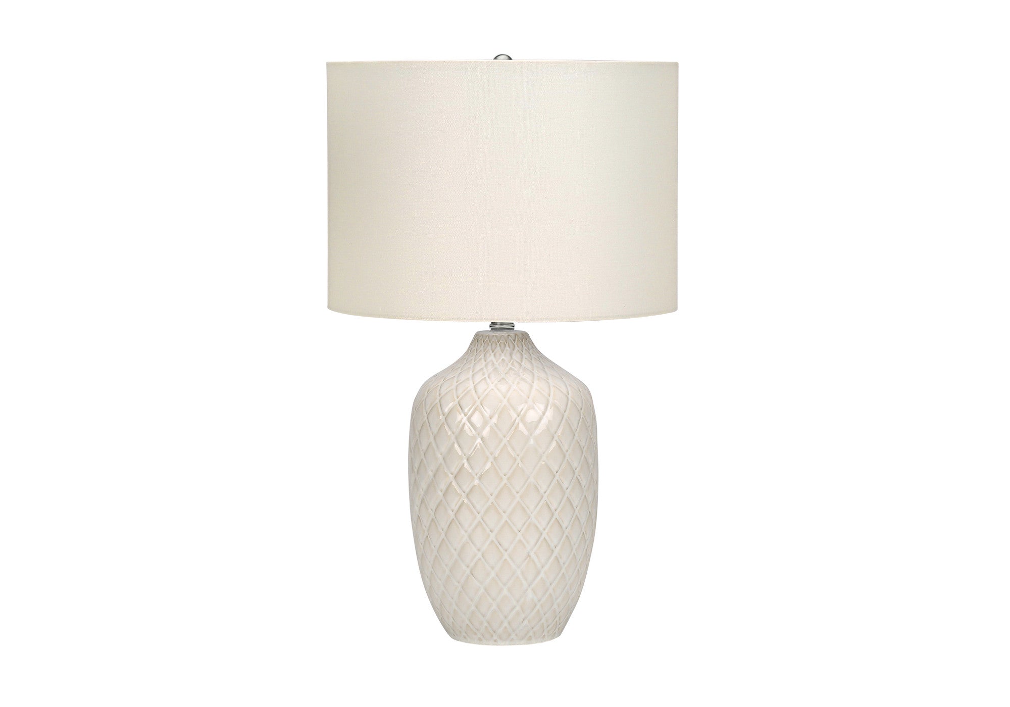 25'' Cream Ceramic Urn Table Lamp With Cream Drum Shade