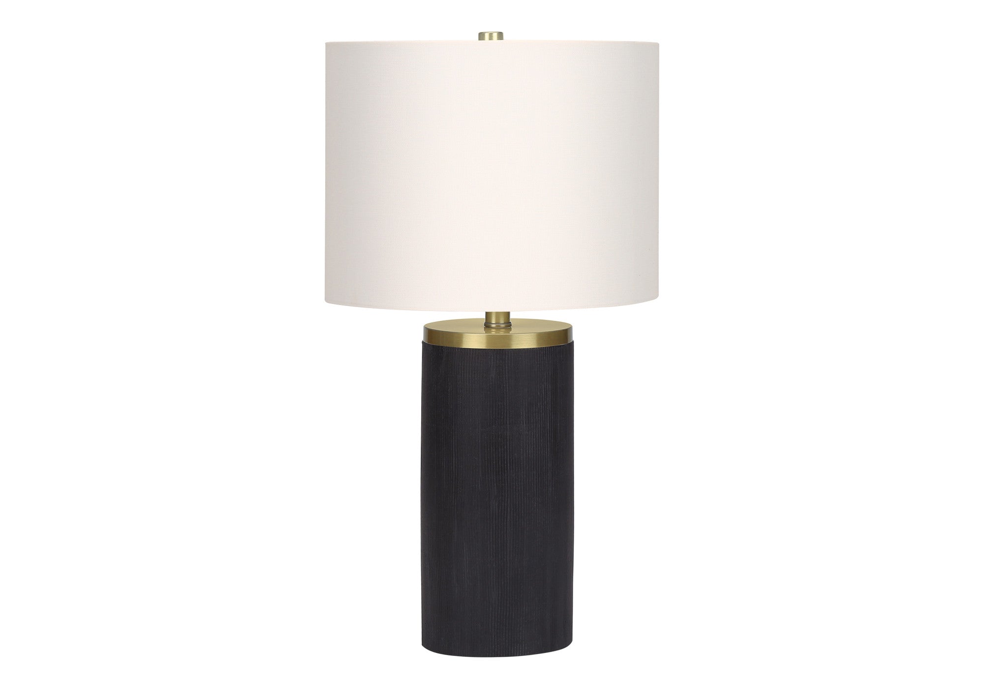24'' Black And Gold Concrete Cylinder Table Lamp With Ivory Drum Shade
