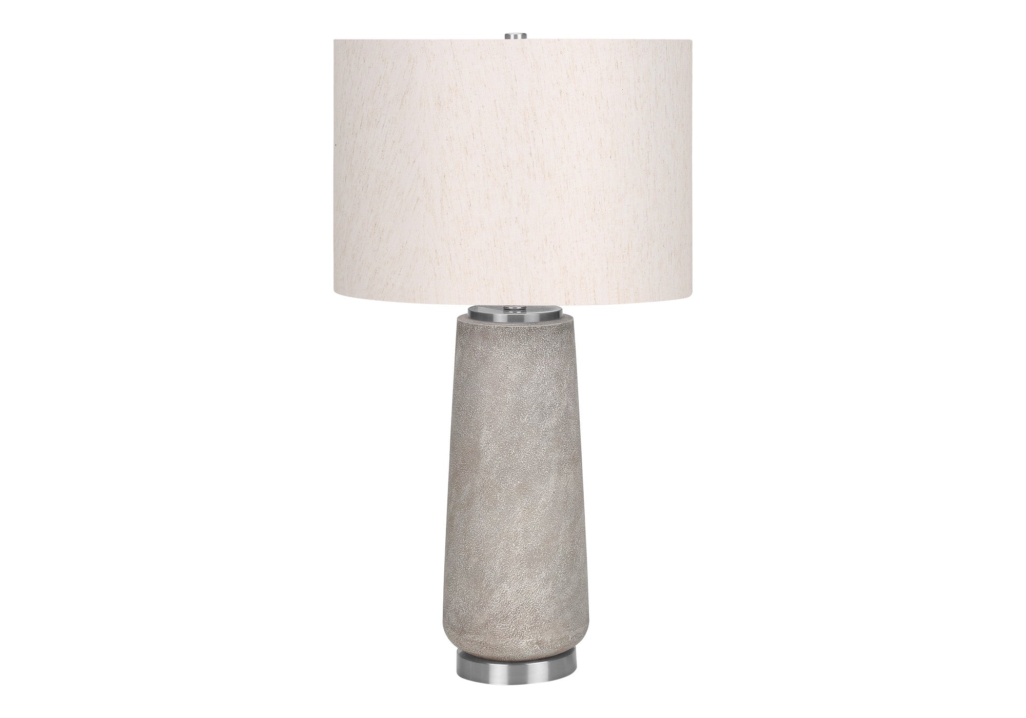 29'' Gray And Silver Cylinder Table Lamp With Ivory Drum Shade