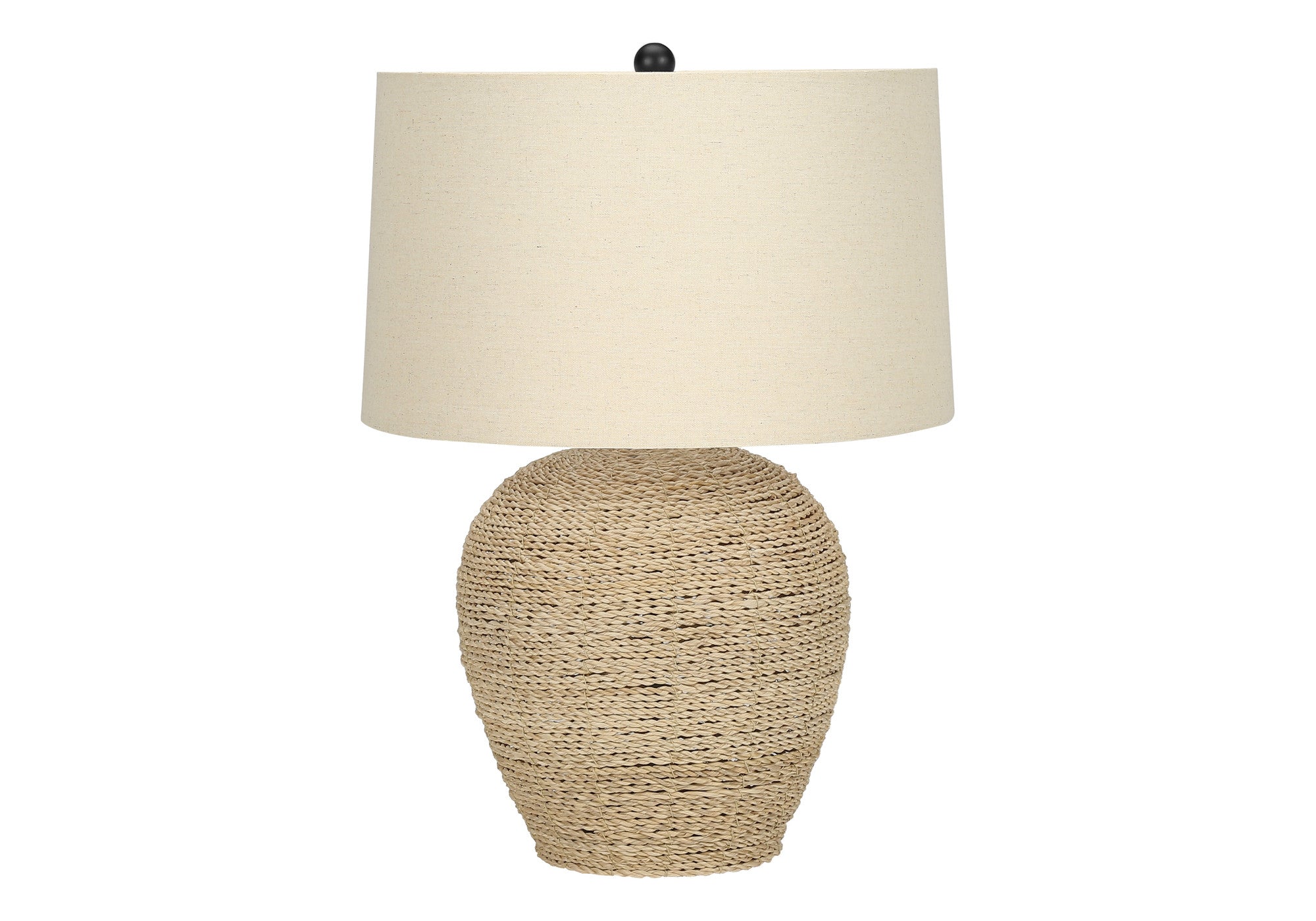 25'' Beige Rattan Round Table Lamp With Beige Drum Shade