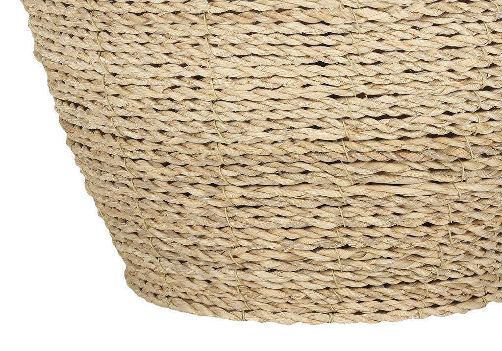 25'' Beige Rattan Round Table Lamp With Beige Drum Shade
