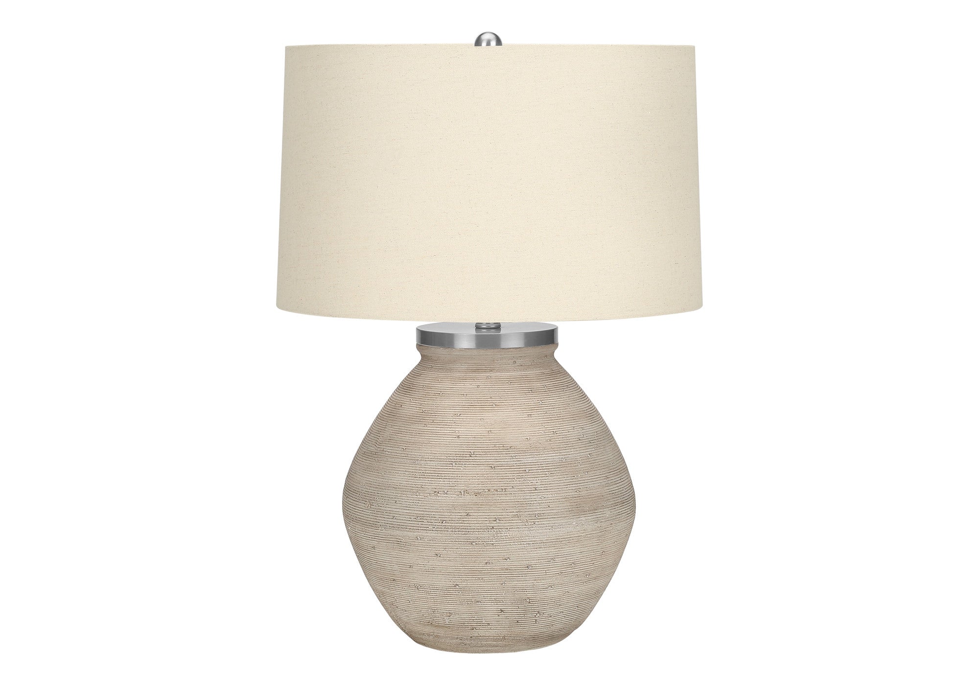 25'' Cream Concrete Round Table Lamp With Beige Drum Shade