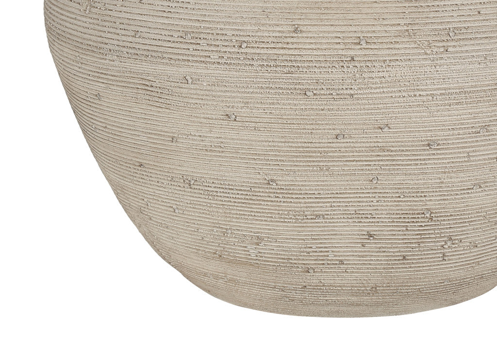 25'' Cream Concrete Round Table Lamp With Beige Drum Shade