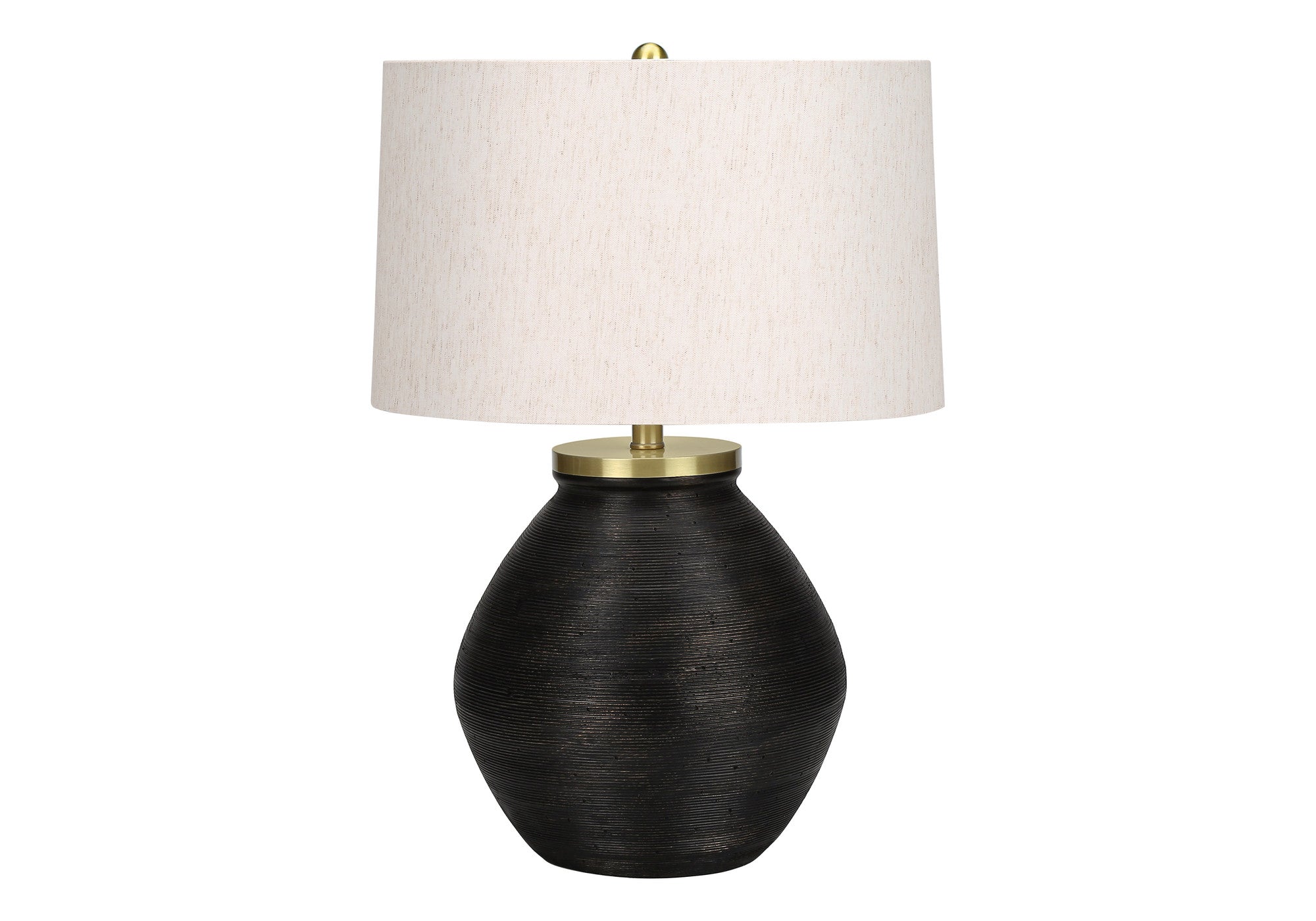 25'' Black And Gold Concrete Round Table Lamp With Ivory Drum Shade